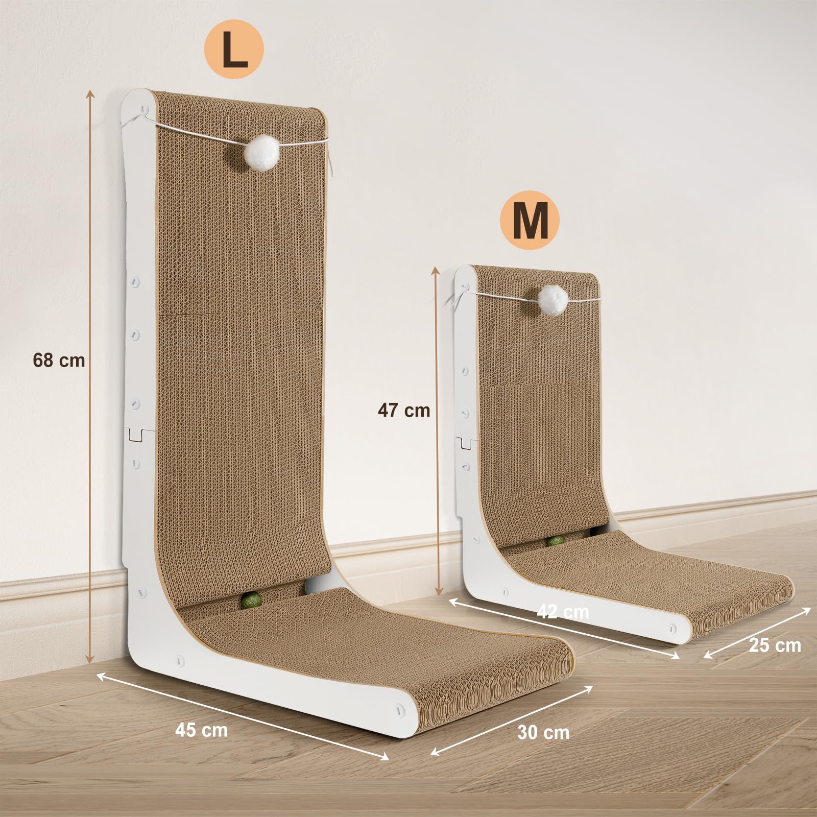 Gimars Versterkte L-vormige 68cm Krabpaal voor Katten, Krabkarton voor Katten met Ballen, Kattenkrabbord, Grote Kattenkrabplank voor aan de Muur, Katten Speelgoed voor Bescherming van Meubels