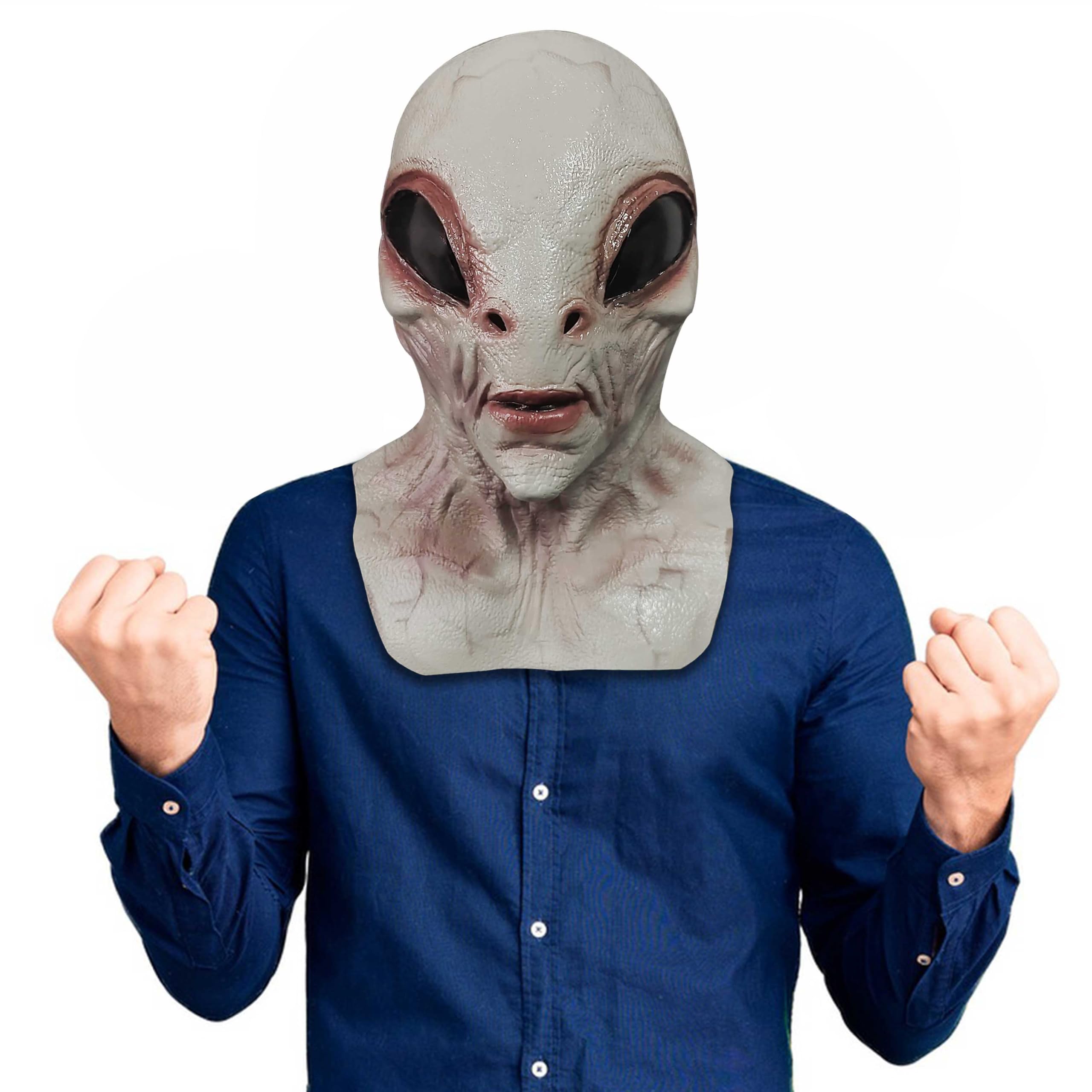 BEJOYFMY Alien Mask, Scary Latex UFO ET Dress Up Head Masks Headdress Costume for Halloween Cosplay Party Props - Grey