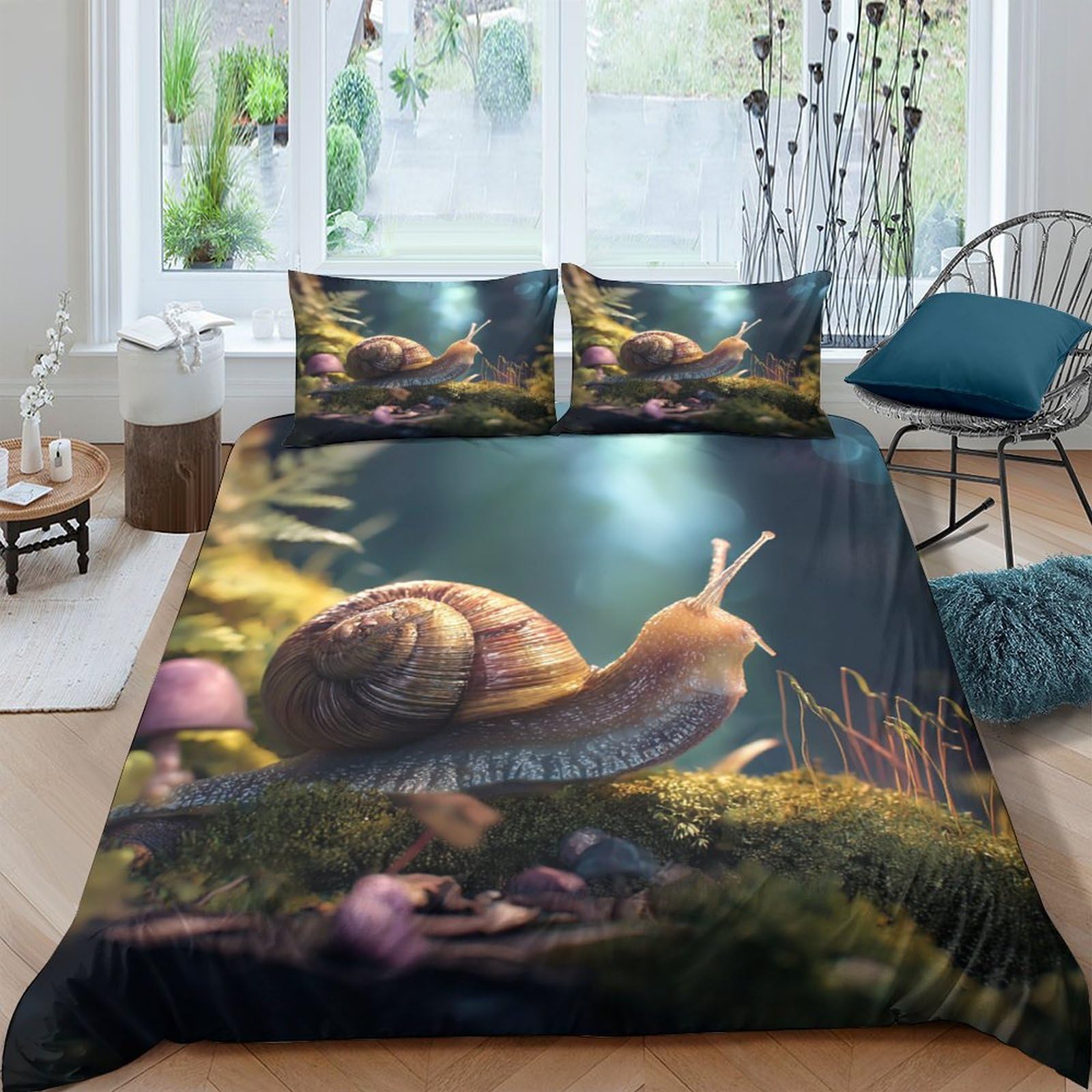 Ctjqhvkz Style-6 3D Printed Forest Snail Fitted Sheet Microfiber Soft Moss Bed Cover For Bedroom Guest Room Mattress Protection Single（135X200cm）