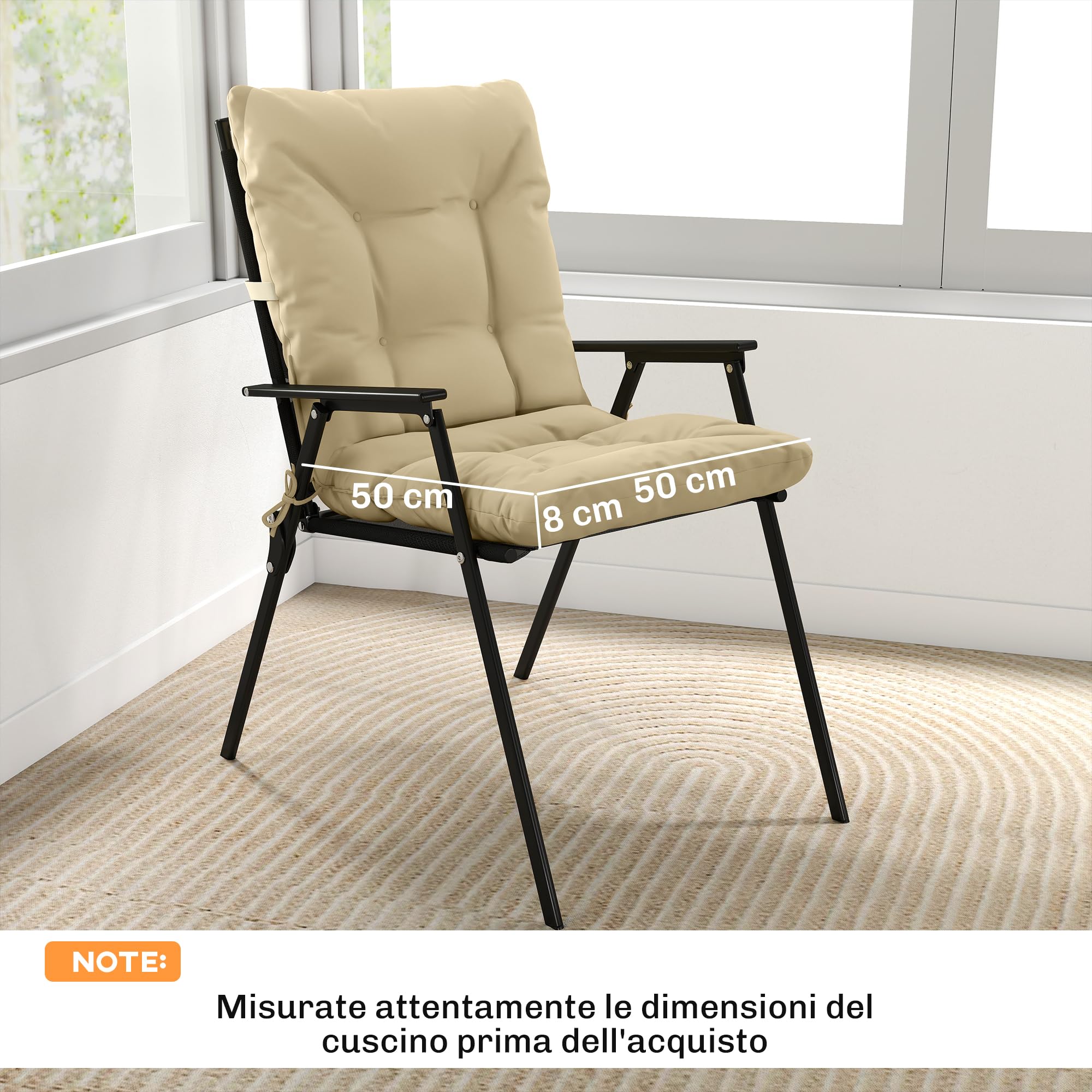 Outsunny Set 2 Cuscini per Sedie da Esterno con Lacci di Fissaggio, Cuscini da Esterno Imbottito in Poliestere e Cotone, per Sdraio Prendisole Poltrona, 50x120x8 cm, Beige