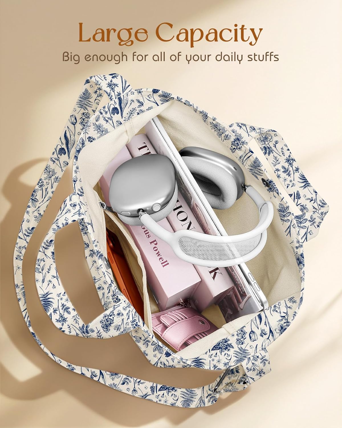 Canvas Crossbody Tote Bag for Women – Cute Large Shoulder Bags Handbags with Zipper Buckle Interior Pocket for Work - Image 6