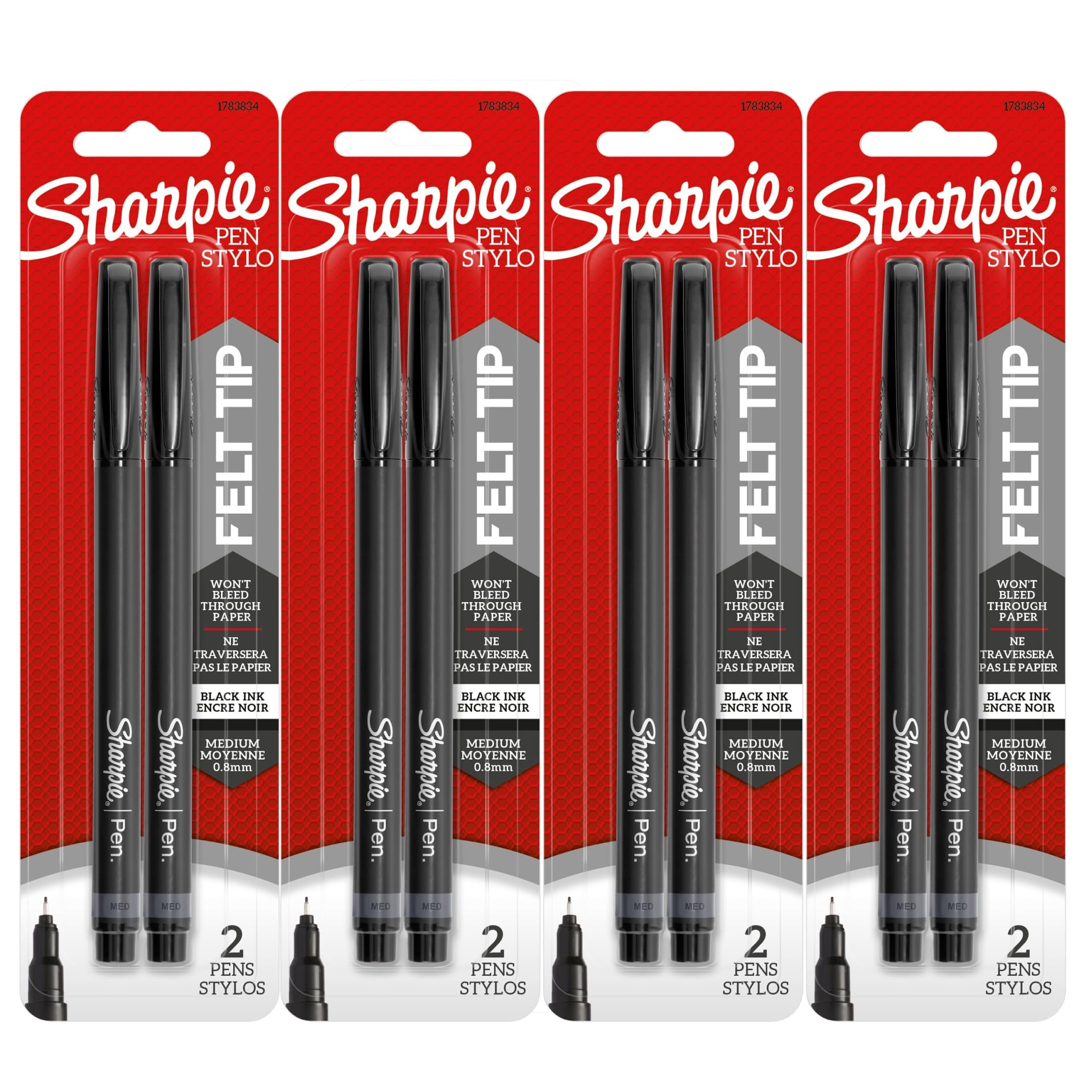 Sharpie Felt Tip Pens, Medium Point (0.8mm), Black Ink, 8 Count