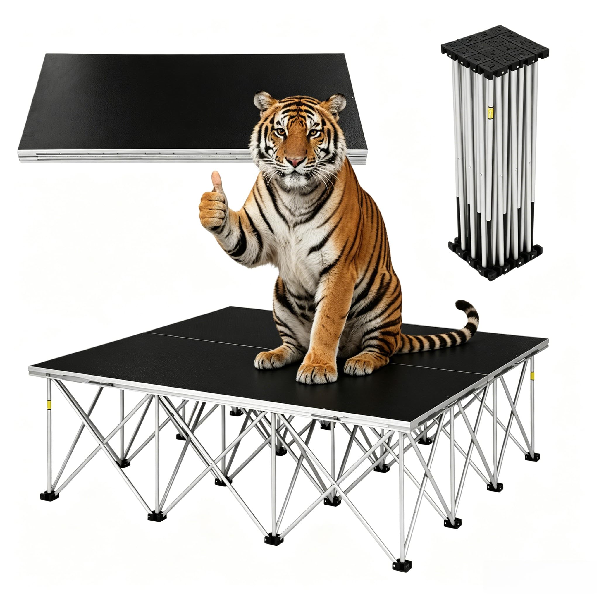 Photo 1 of 4x4ft Folding Portable Stage Platform, 16" High 16-Strut Centipede Riser, 1540lbs/sqft Heavy Duty Stage, Non-Slip Surface, Tool-Free Quick Assembly for Weddings/Concerts/Schools/Auditoriums/Events