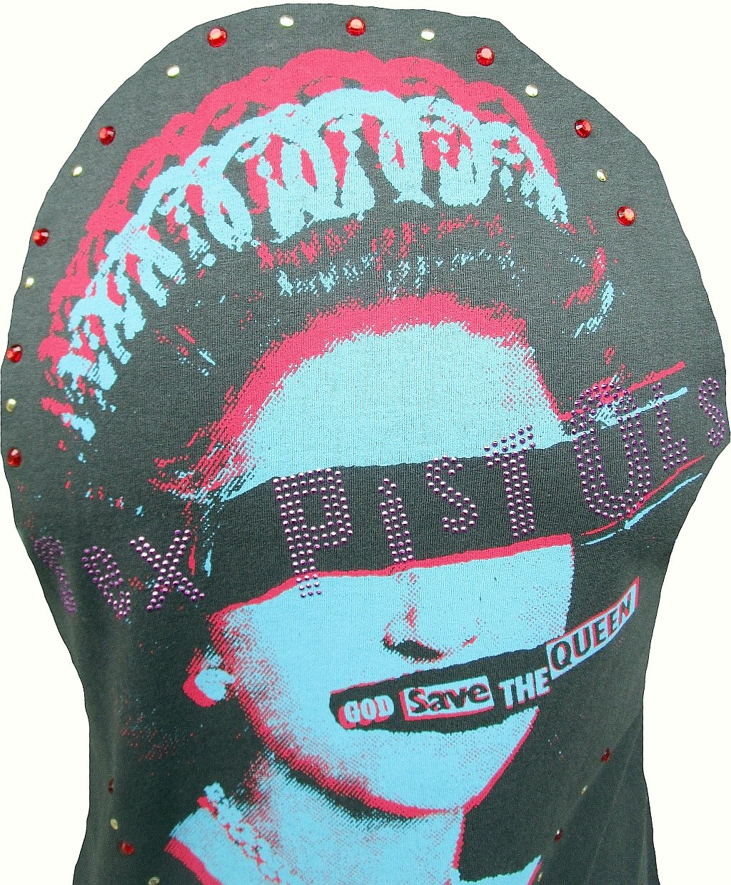 Amplified Maglietta da uomo grigio antracite Official Sex Pistols God Save The Queen Strass Vintage grigio. L