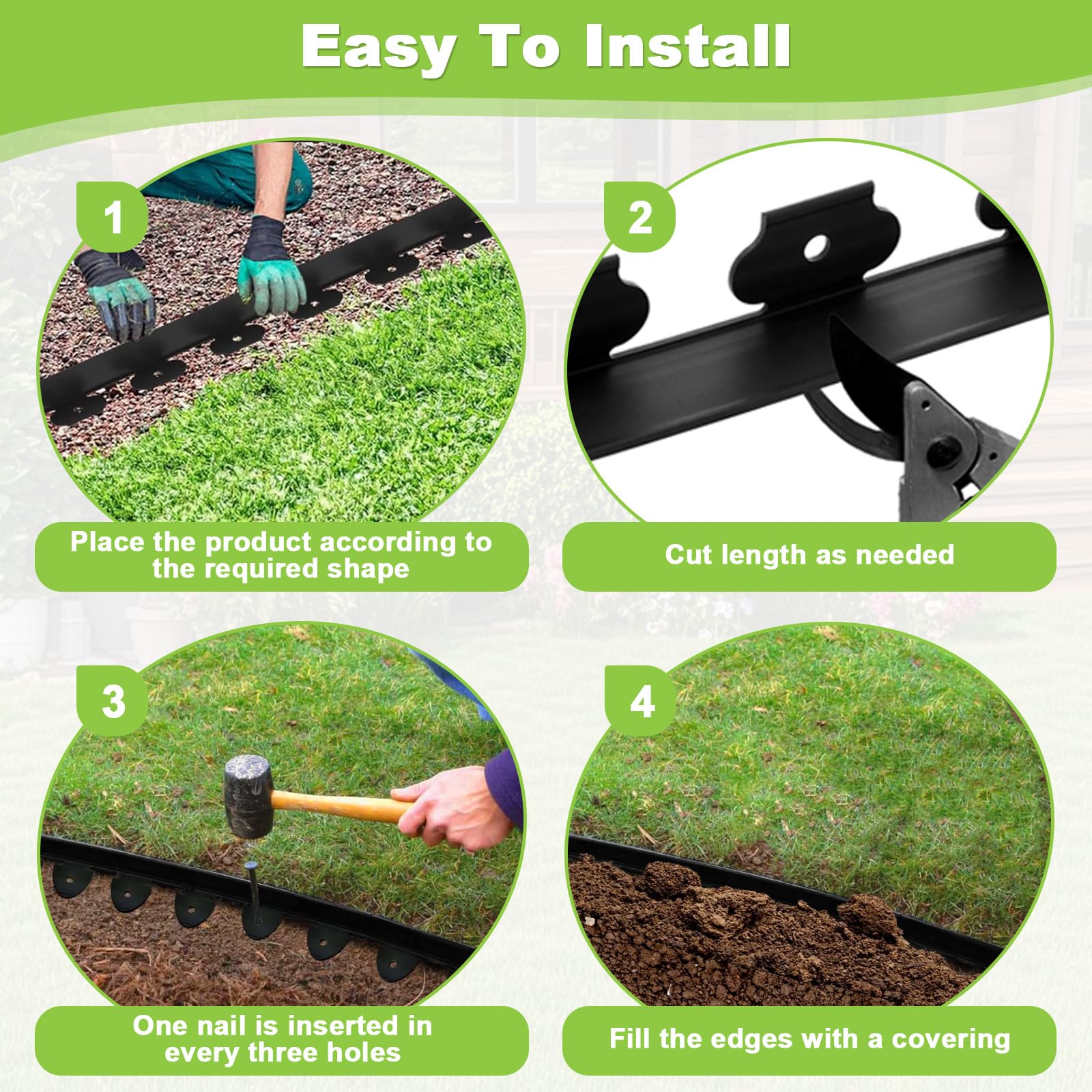 5cm x 10m Garden Edging with 30pcs Securing Pegs, Flexible Plastic Lawn Border Kit, All Weather Resistant Landscape Dividers - Image 4