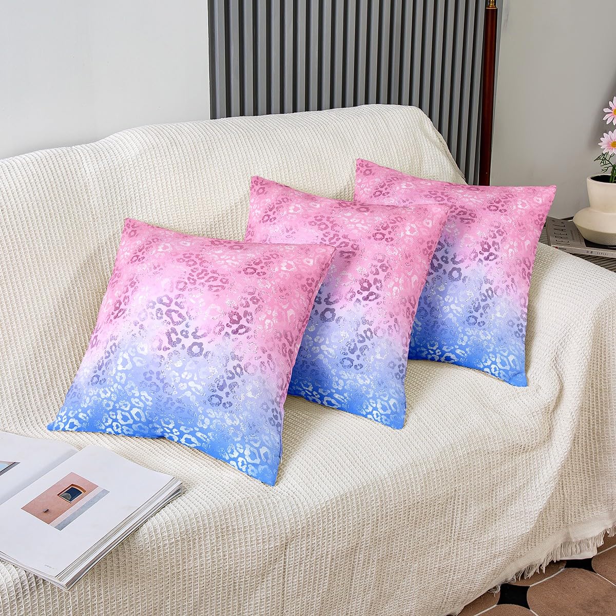 Aportt Set Di 2 Federe Cuscino Leopardo 40x40cm – Cuscini Decorativi In Lino Con Stampa Ghepardo, Chinoiserie