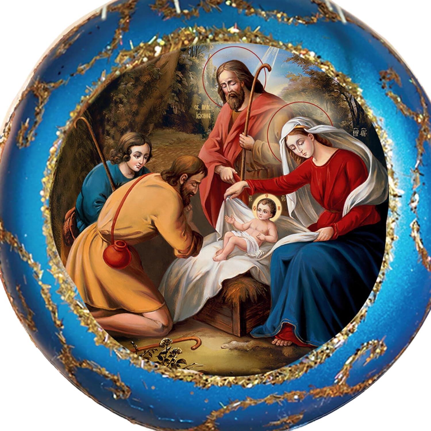 Needzo Blue Nativity of Christ Jesus Religious Christmas Tree Ornament - 4.5 Inch - Image 3