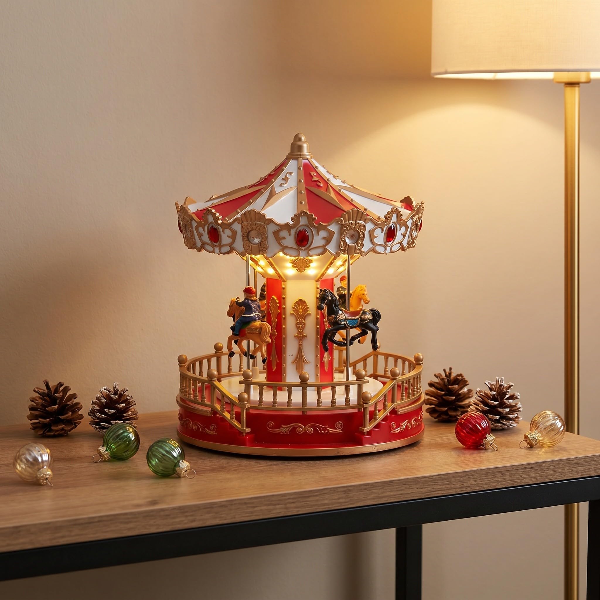 Toddmomy Statuetta di giostra Natalizia: Decorazione Rotante Musicale illuminata - Statuetta di giostra da Tavolo per la casa, Il caminetto, Le Feste di Natale e Le Vacanze.