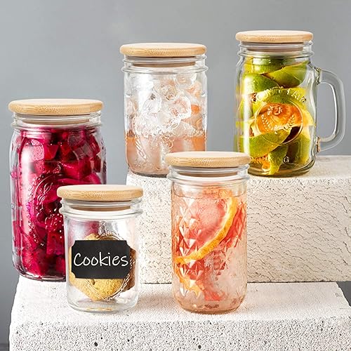 Vista 6 de CNVOILA - Tapas de bambú para frascos de conservas de boca ancha, paquete de 6 tapas para tarros Mason de boca ancha