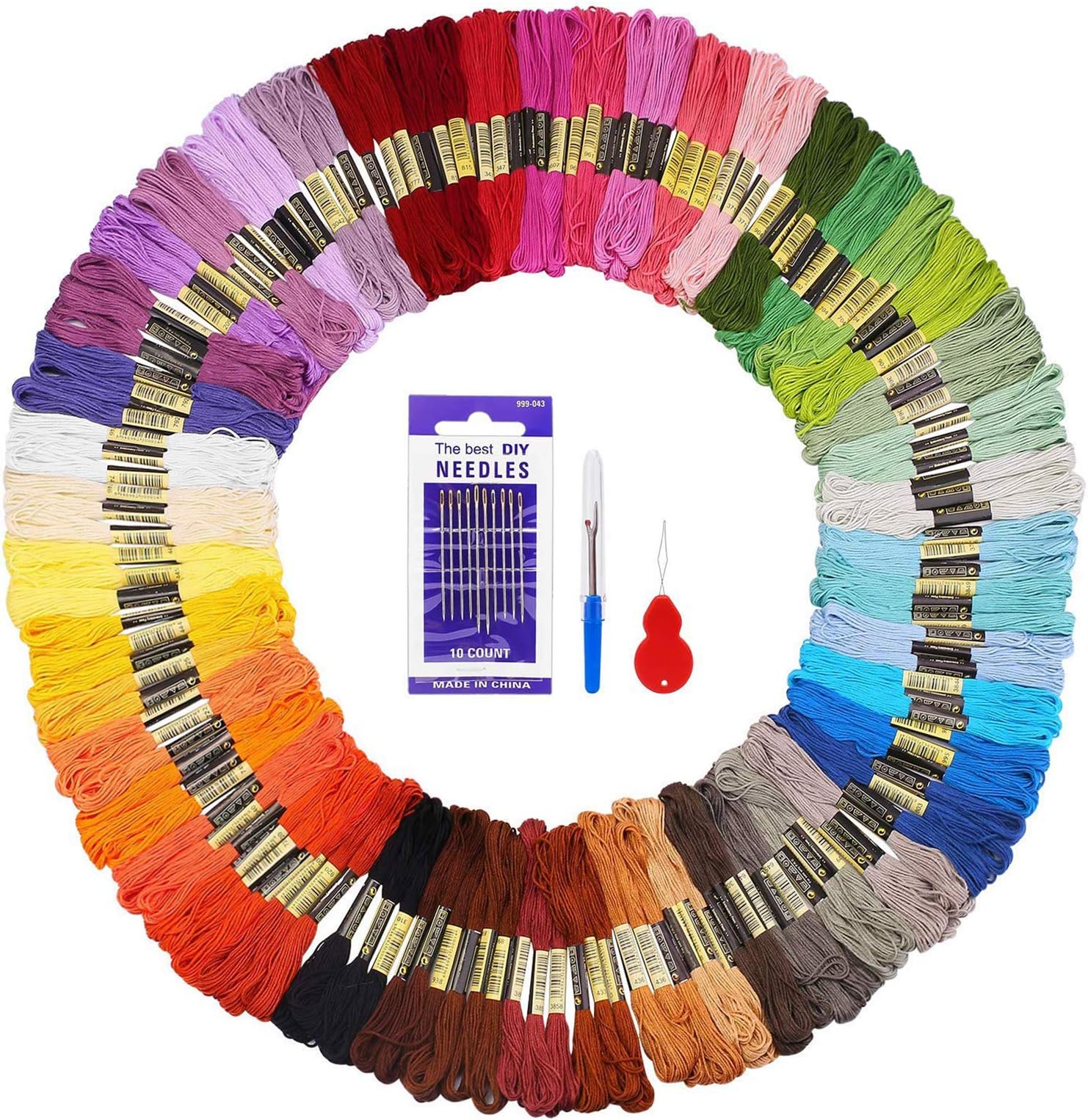 Fuyit Embroidery Kit 144 Skeins of Thread 48 Colour Embroidery Sewing Thread for Embroidery Cross Stitch Knitting Brazilian Bracelets Sewing Thread Tools Accessories