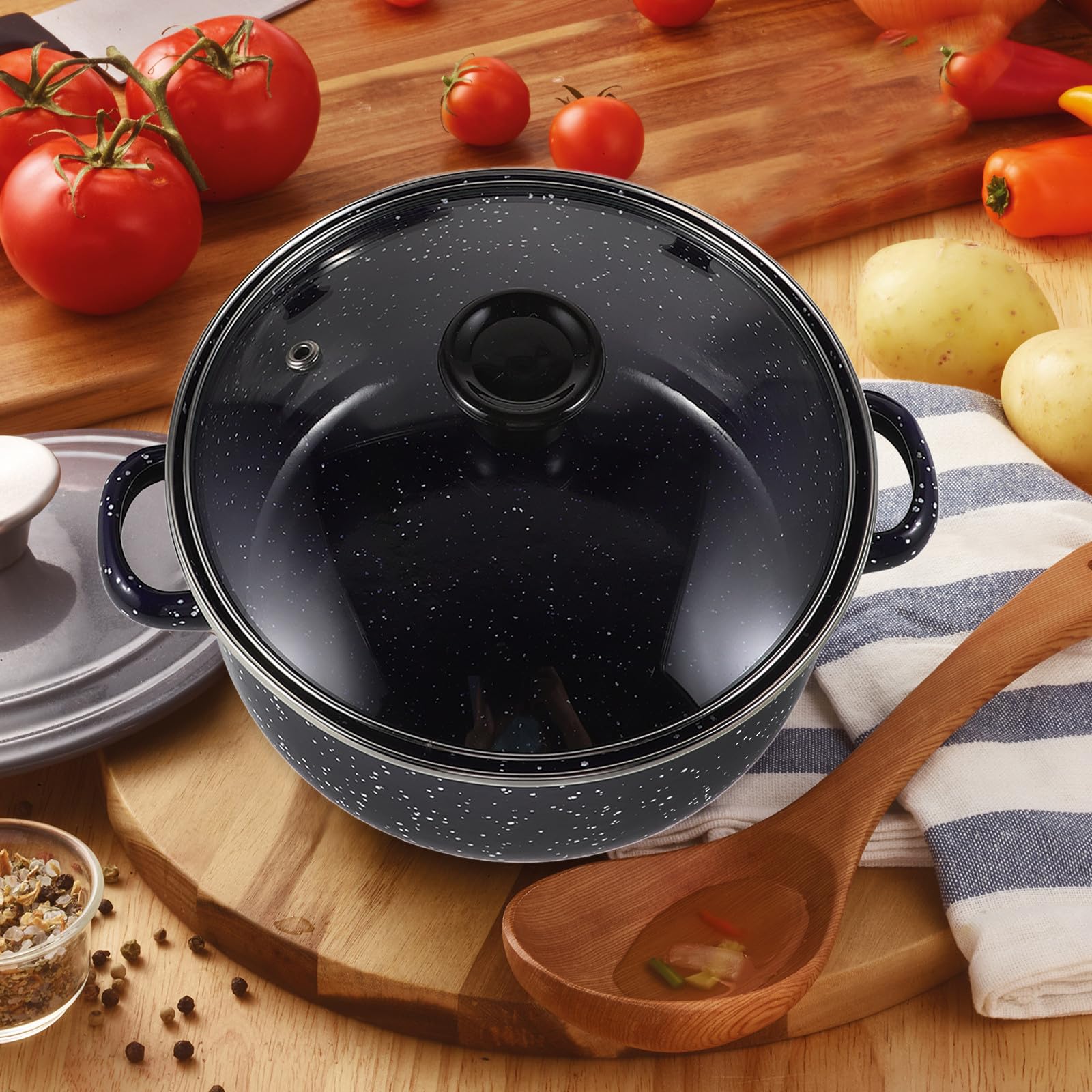 Artibetter Emaille Kleiner Suppentopf 3 Stück mit Doppelgriffen und Flachem Boden Vielseitig Einsetzbar zum Kochen von Instant Nudeln und Milch