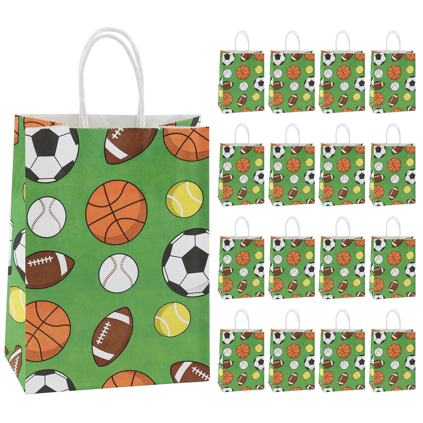 Motroce 16Pcs Sports Party Favor Bags with Handles, Sport Themed Goody Bags for Kids Birthday, Candy, Snacks & Small Gifts