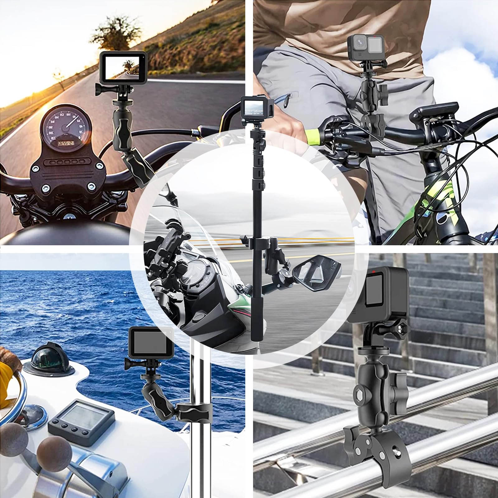 Supporto Moto per Insta360 x4 Videocamera, Accessori per Insta360 X4, per Insta 360 x3 Kit Moto Rotazione a 360 Gradi Supporto per Moto a Doppia Pinza per Insta 360 X3/ X2/ One RS/Ace Pro