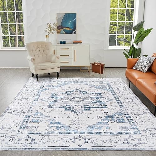 Miniatura 6 de Auemtyn Alfombra de área para sala de estar, alfombra lavable de 8 x 10 pies con respaldo antideslizante, alfombra de pelo bajo para dormitorio,