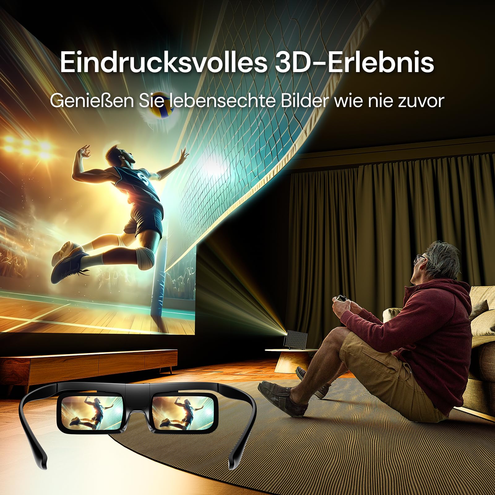 Valerion DLP Link 3D-Brille, wiederaufladbare aktive Shutterbrille kompatibel mit VisionMaster Max/ Pro2/ Pro, StreamMater Puls2/ Puls & Anderen DLP-Link 3D-Projektoren (2er Pack)