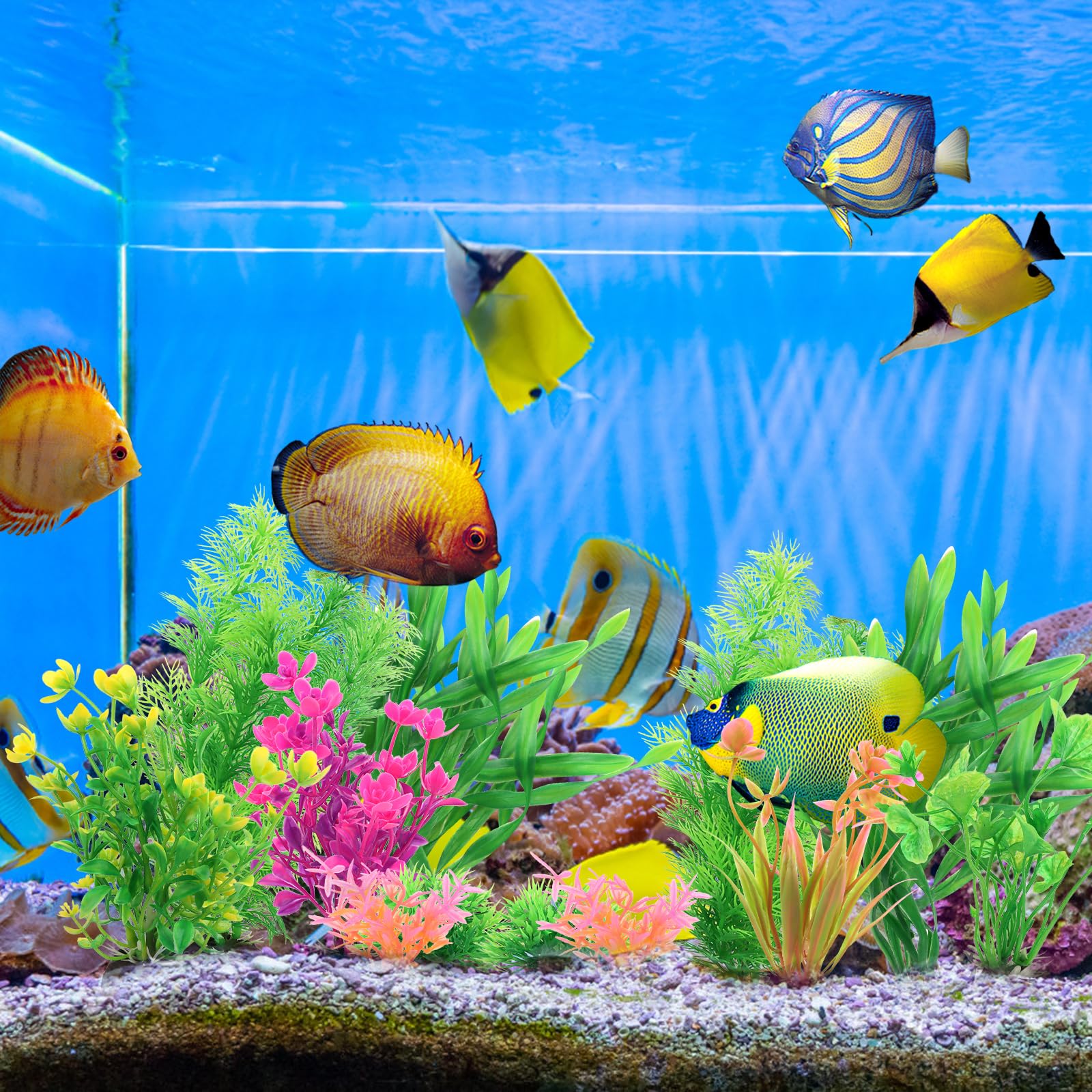 Aquarium Decoration Plante, 11 Pièces Vert Plantes Artificielle Aquarium Deco, Décoration Verte pour et Terrarium, Cachettes pour Poissons