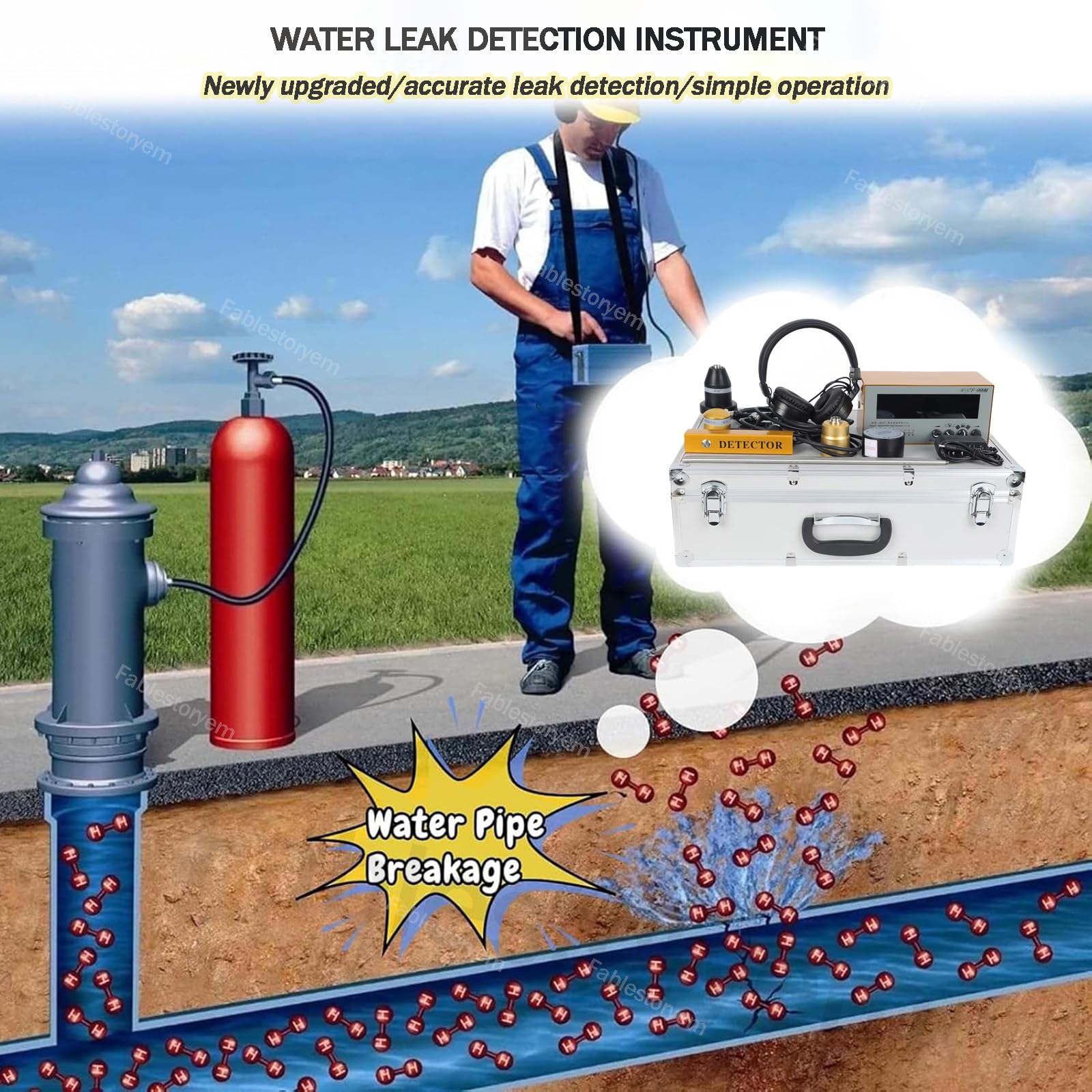 Détecteur de fuite d'eau avec volume réglable LCD multi-fréquences pour usage domestique et extérieur, moniteur de fuite de tuyau d'eau élevée pour eau chaude et froide
