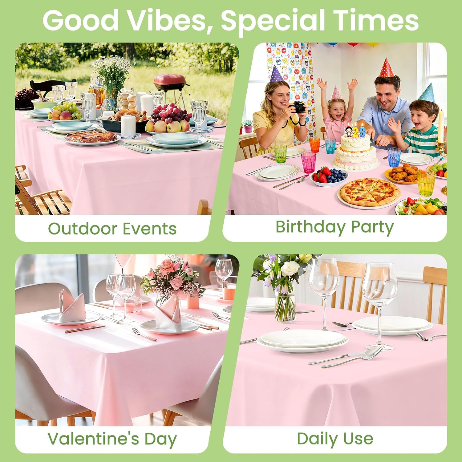 LANLISA Pink Plastic Tablecloth Disposable, 4 Pack, 54 x 108 Inch