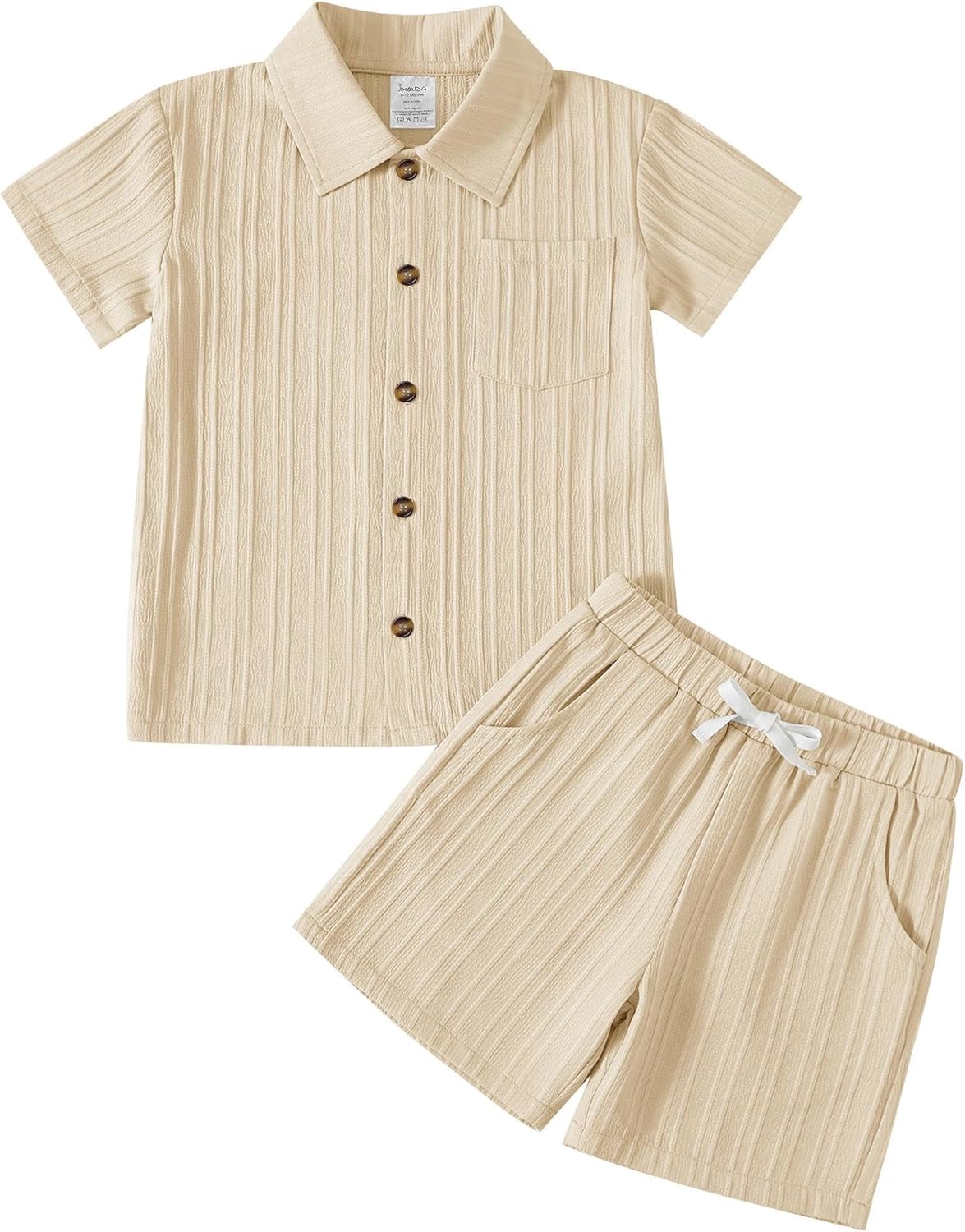 Jimonda Baby Boy Clothes Ribbed Toddler Short Sleeve Button-Down Shirt Tops + Shorts Set with Pocket Summer Outfit 2PCS