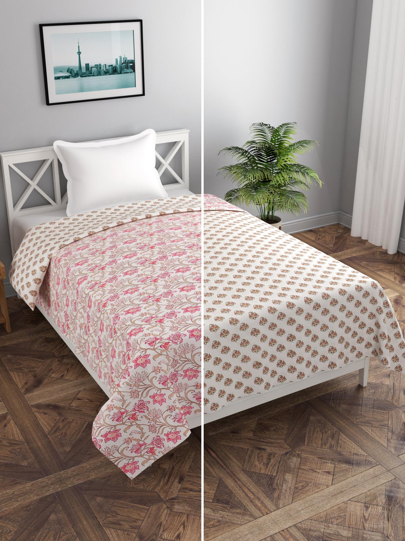 BREVARD Glace Cotton Single Duvet Cover/Rajai Cover/Blanket Cover with Zipper (60x90 Inches, Offwhite Pink)-image-28