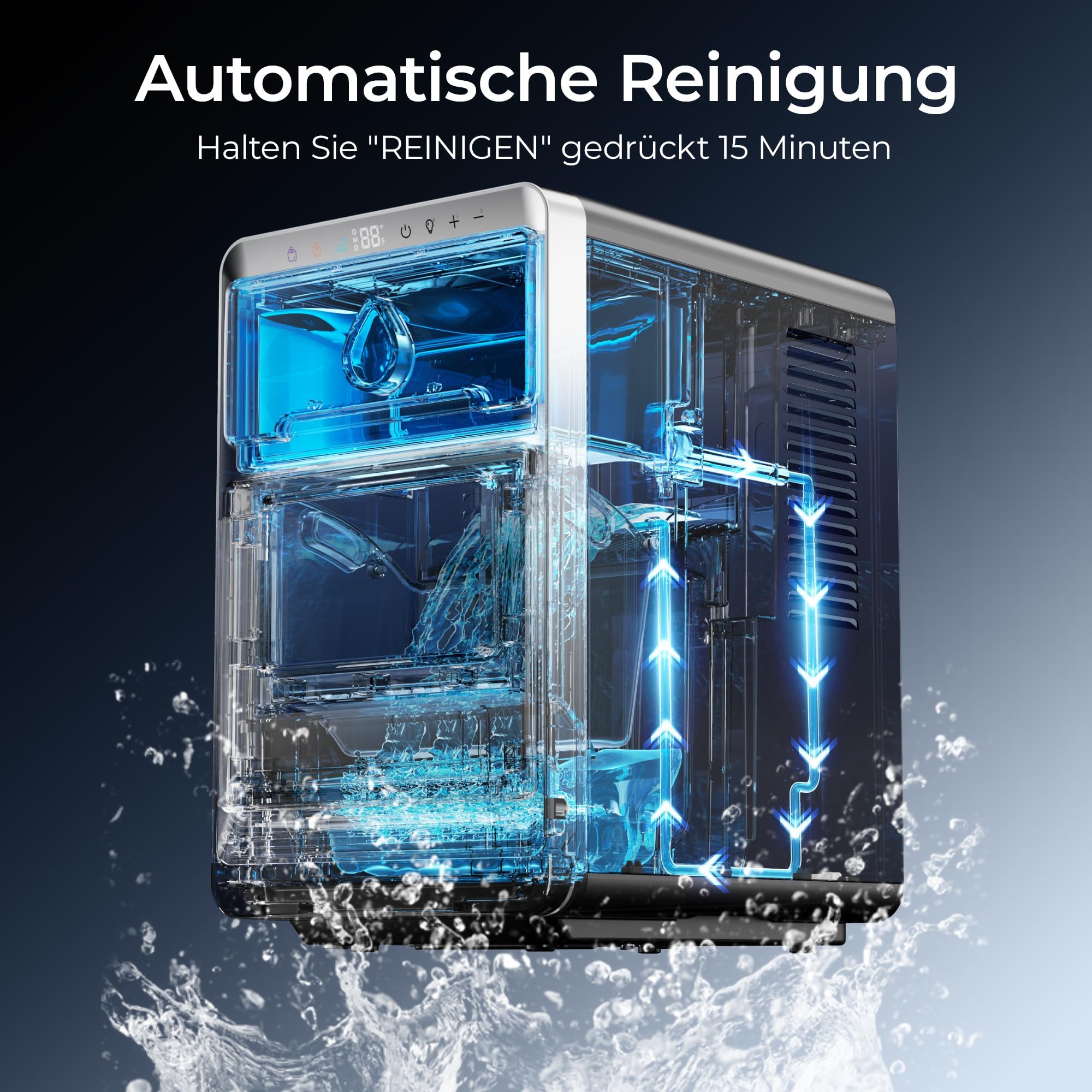 EUHOMY Tragbarer Crescent Eiswürfelmaschine, fertig in 12 Minuten, 1600 Stück/Tag, automatische Tiefenreinigung, Eiswürfelmaschine für Whiskey/Kaffee/Softdrinks