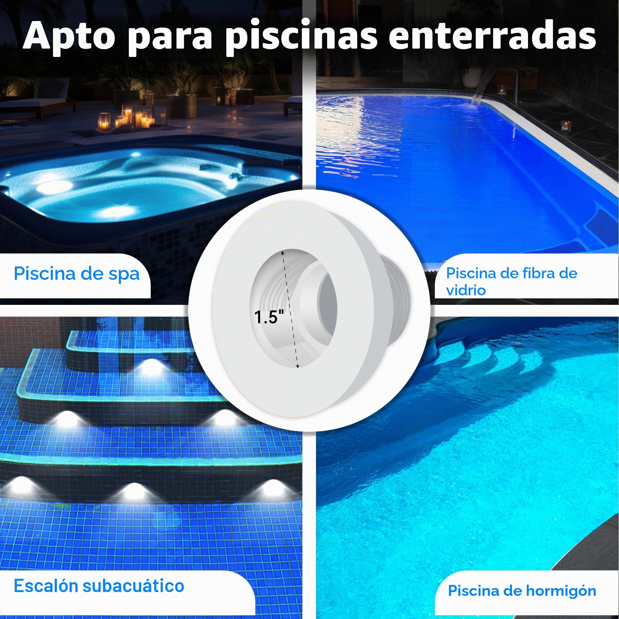 LyLmLe Mini Foco LED Piscina con Rosca 1 1/2", 6W Proyector LED Piscina Blanco Conmutable 3000K y 6000K, Ø49mm, 12V AC Impermeable IP68 Lámpara Sumergible para Piscinas Hormigón SPA Escaleras