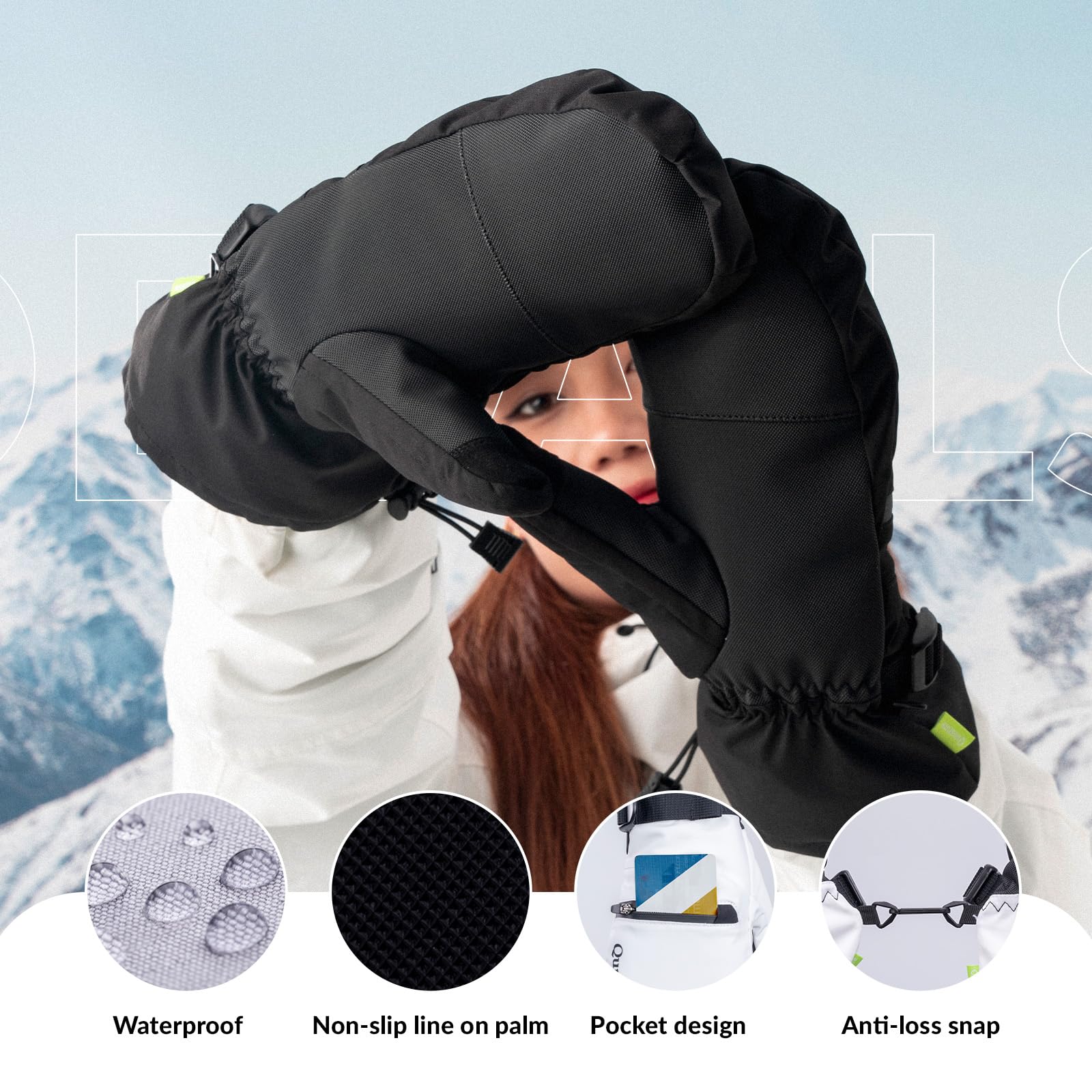 Skihandschuhe Winddicht Wasserdicht Vollfingerhandschuhe Thermo | Warme Sporthandschuhe mit Touchscreen Handschuhe für Herbst und Winter Skifahren, Eislaufen