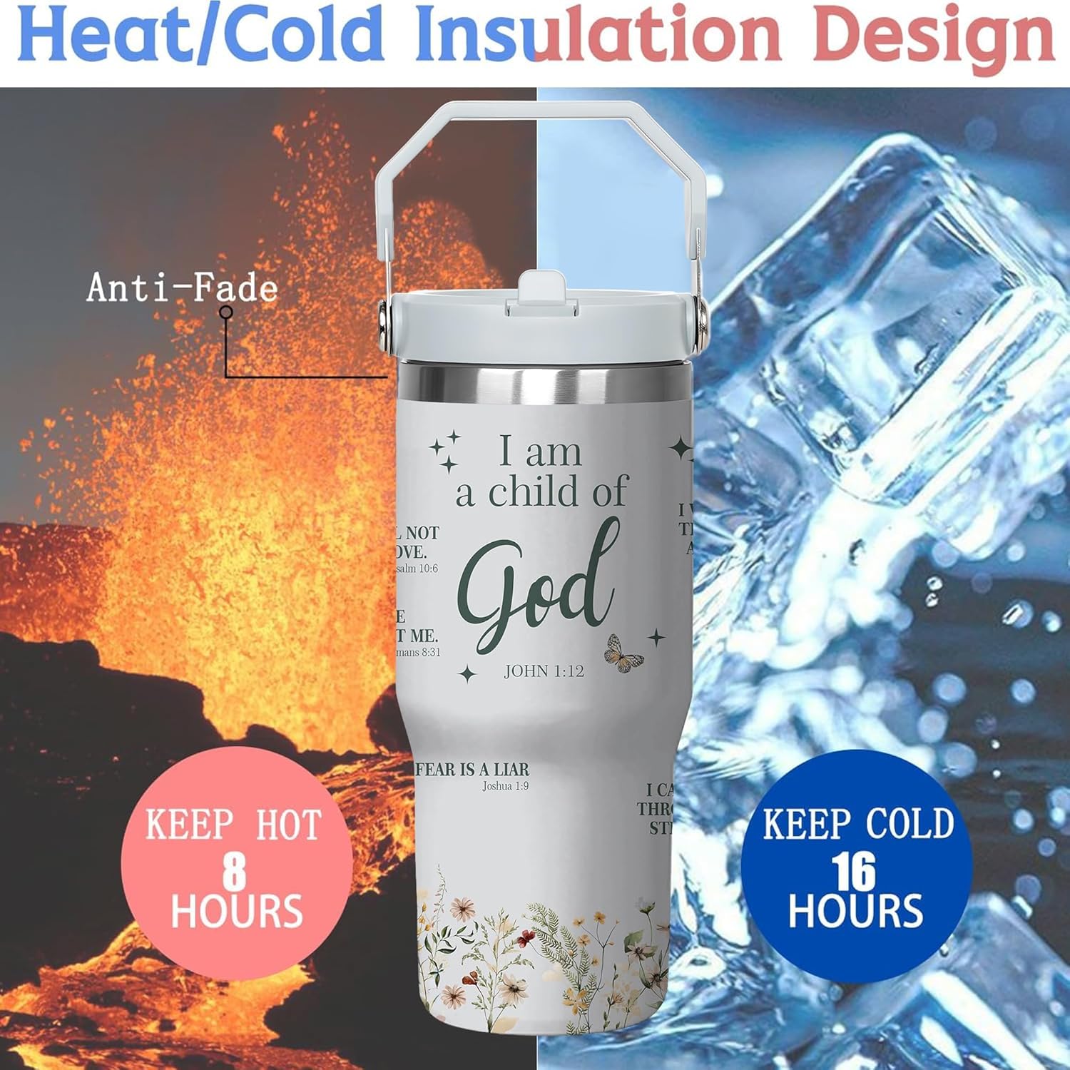 Christian 30 Oz Tumbler Inspiration Christian Gift for Women, Bible Verse Religious Coffee Cup, Religious Gifts For Mom Sister Grandma, Stainless Steel Tumbler With Handle & Straw - Image 4