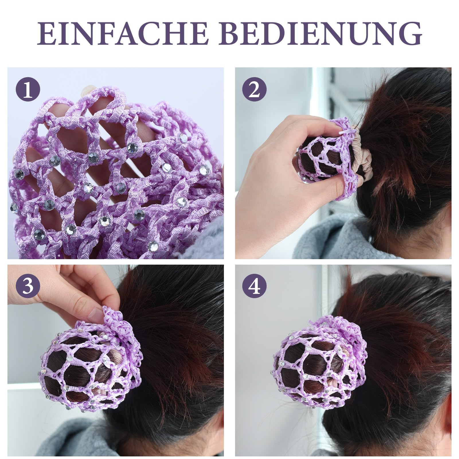 Rete per capelli, 5 pezzi con 50 mollette a forma di U, Retina per capelli con strass, adatta a tutti i tipi di capelli, Nero, Viola, Blu, Rosa, Bianco