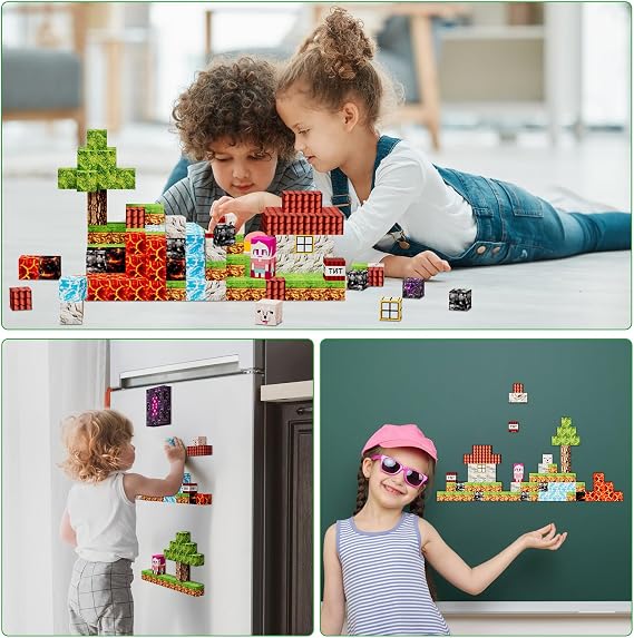 Petenjoy Magnetic Blocks Minecraft-Style Magnetic Building Blocks Cubes - 126PCS 1 inch Magnet Toys Set STEM Educational for Kids Ages 4-8 6-8 8-12 Year Old Boys Girls Birthday Christmas