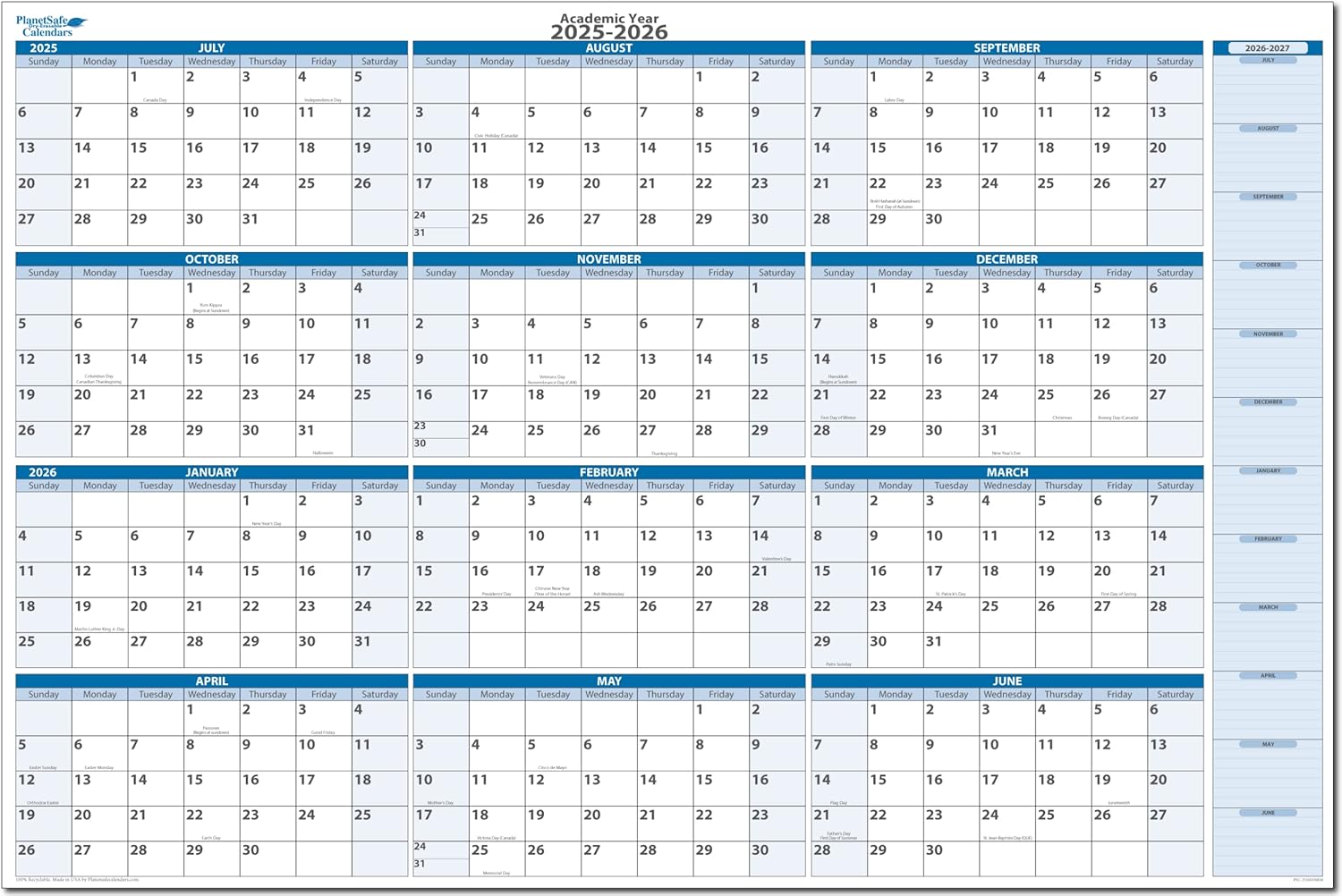 Calendars Horizontal Sky Blue July 2025 to June