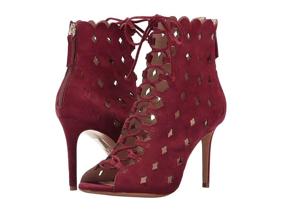 

Rachel Zoe Ashlyn Peep-Toe Bootie (Ruby Red Suede) Women's Dress Lace-up Boots