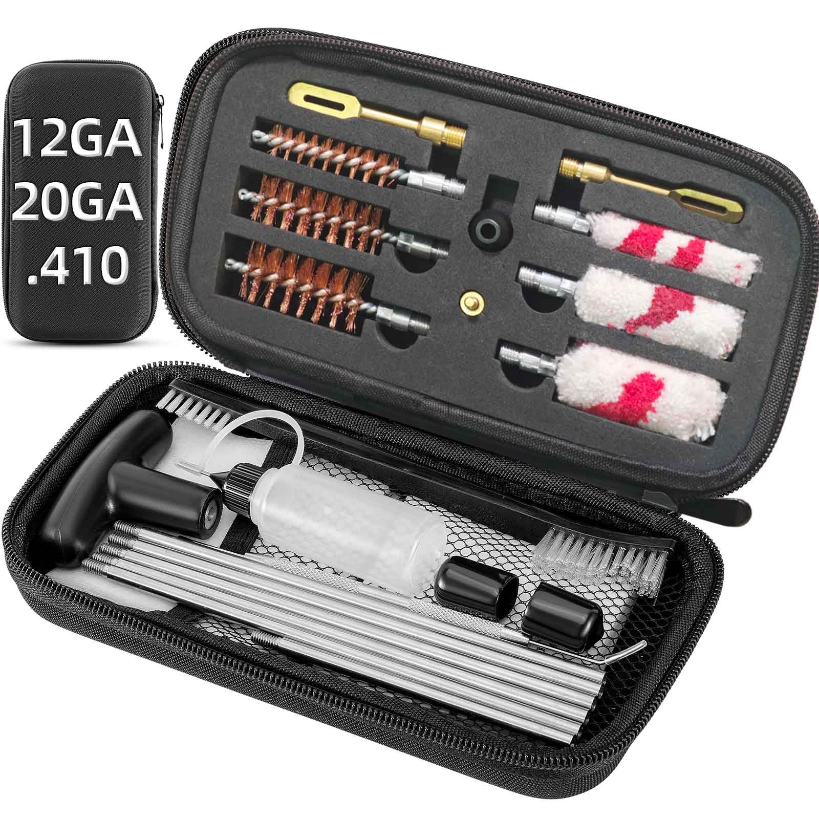 Shotgun Cleaning Kit - Bronze Bore Brushes, Cotton Mops, Nylon Brush, Cleaning Pick, Brass Patch Holder, 33 inch Cleaning Rods with Zippered Compact Case