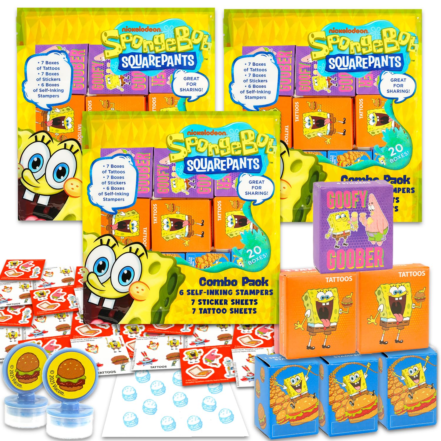 Juego de recuerdos de fiesta de Bob Esponja ~ Paquete con 60 cajas de regalo con calcomanías, tatuajes y sellos para fiestas de cumpleaños infantiles, cajas de premios para el aula de Bob Esponja