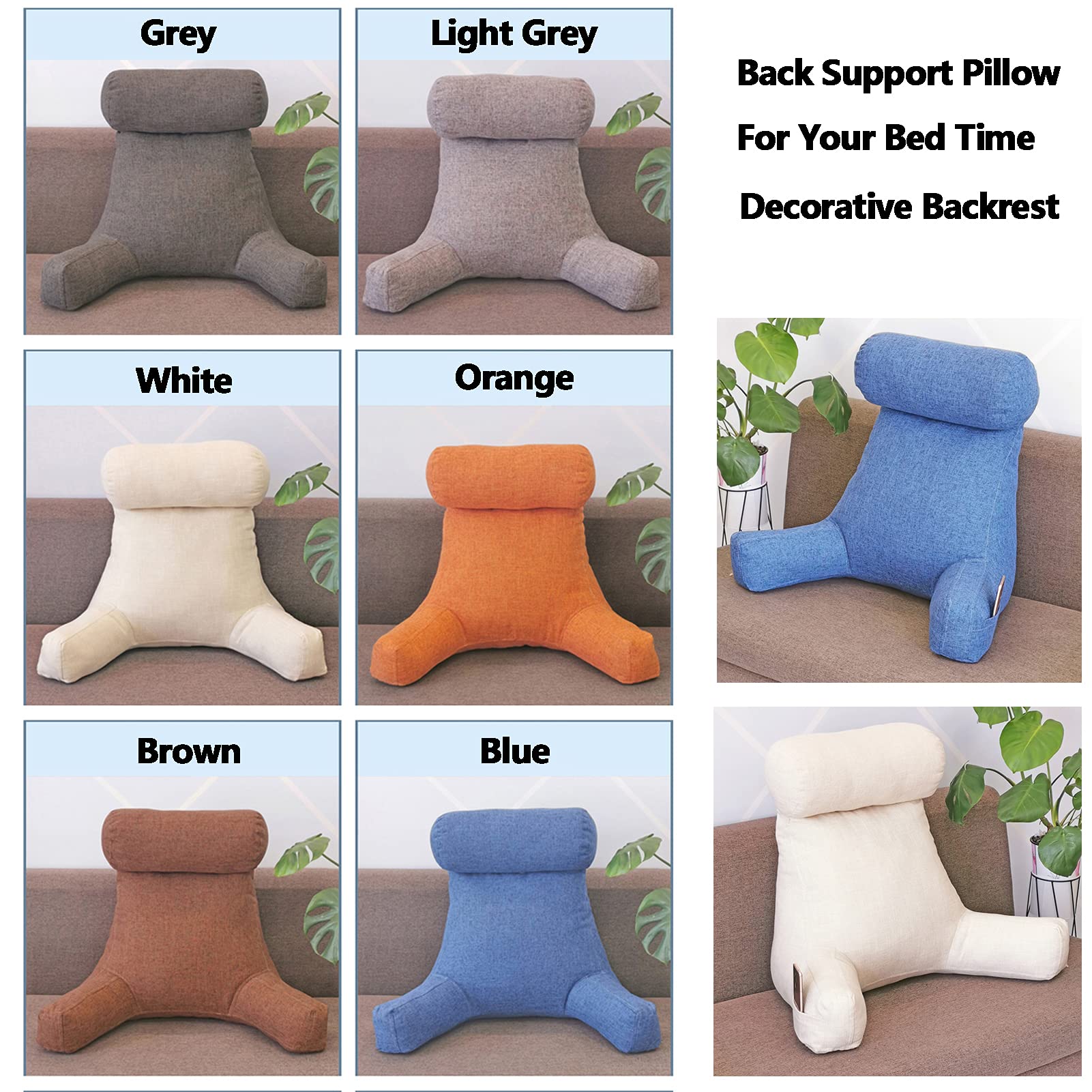 Cuscino Da Lettura Con Braccioli E Paranuca - Morbido Schienale Per Letto E Divano, Blu - Foto 5