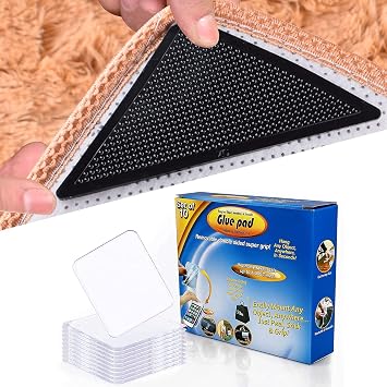 Carpet Stickers8 Pcs with Super Sticky Gel Pads10 Pcs,Anti Curling Non Slip Reusable Rug Pad for Area Rugs and Traceless Anti Slip Sticky Pads for Auto Car Home Cell Phone Glass