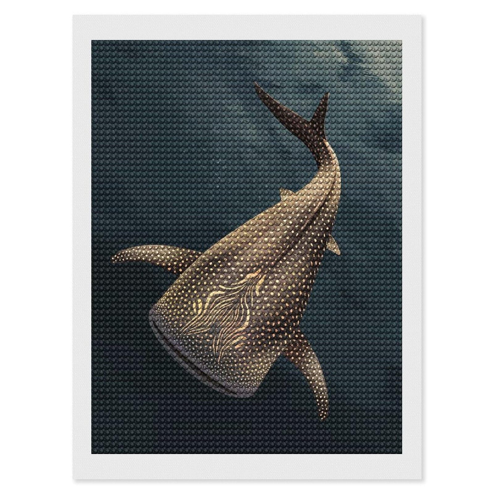 Junmoney Golden Whale Gold Round Drill Diamond Painting 12"x16", for Craft Lovers, Stress Relief Craft, Bedroom Decor, Festive Craft Gift