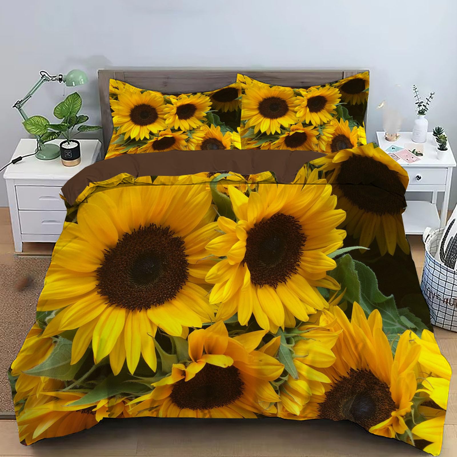 Housse de couette tournesol pour une décoration de chambre style ferme naturelle et lumineuse
