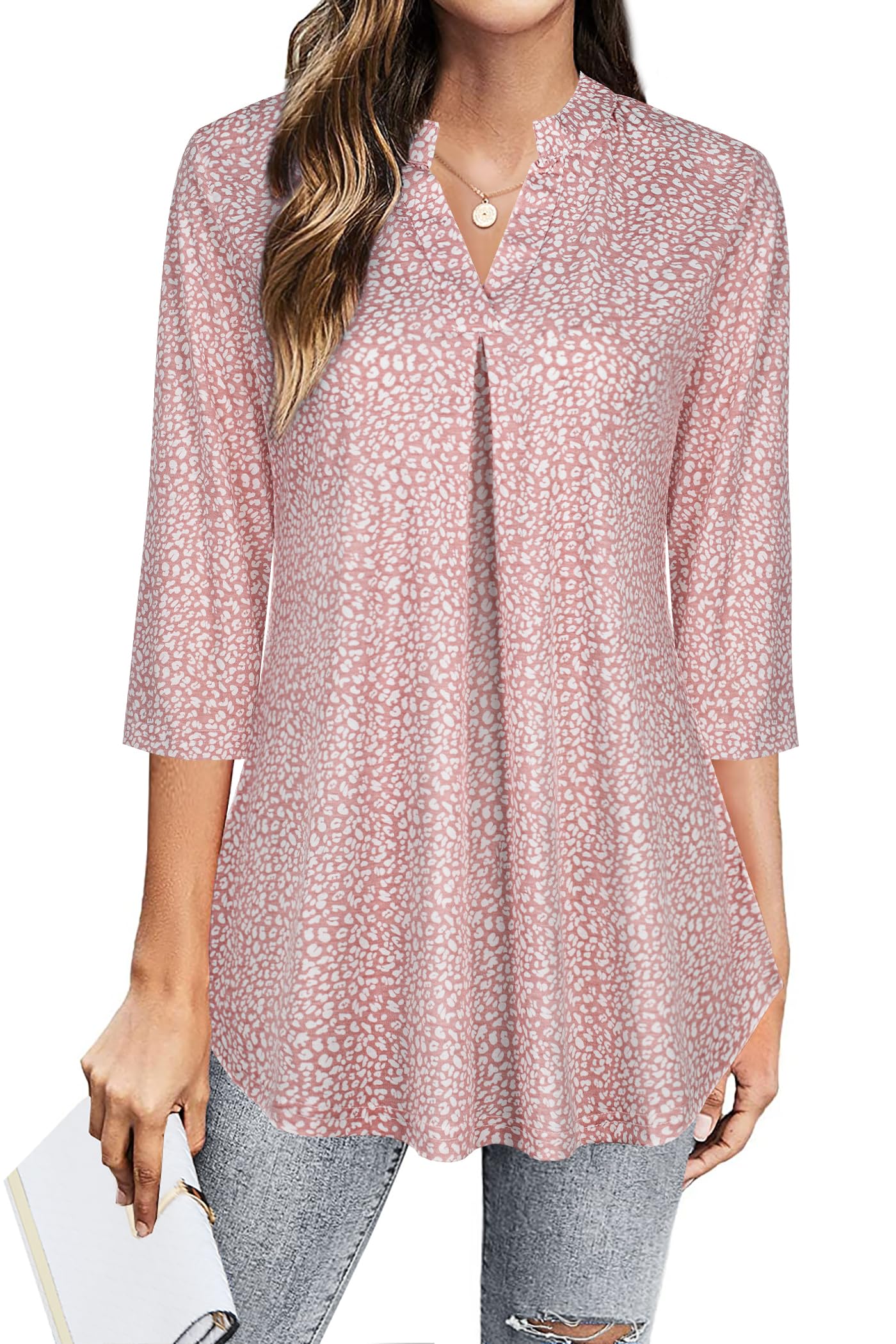 BEPEI Womens Tops Dressy Casual 3 4 Sleeve Blouses V Neck Business Work Shirts