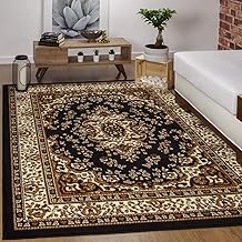 Antep Rugs Kashan King Collection Himalayas Oriental Polypropylene Indoor Area Rug (Black and Beige, 5' x 7')