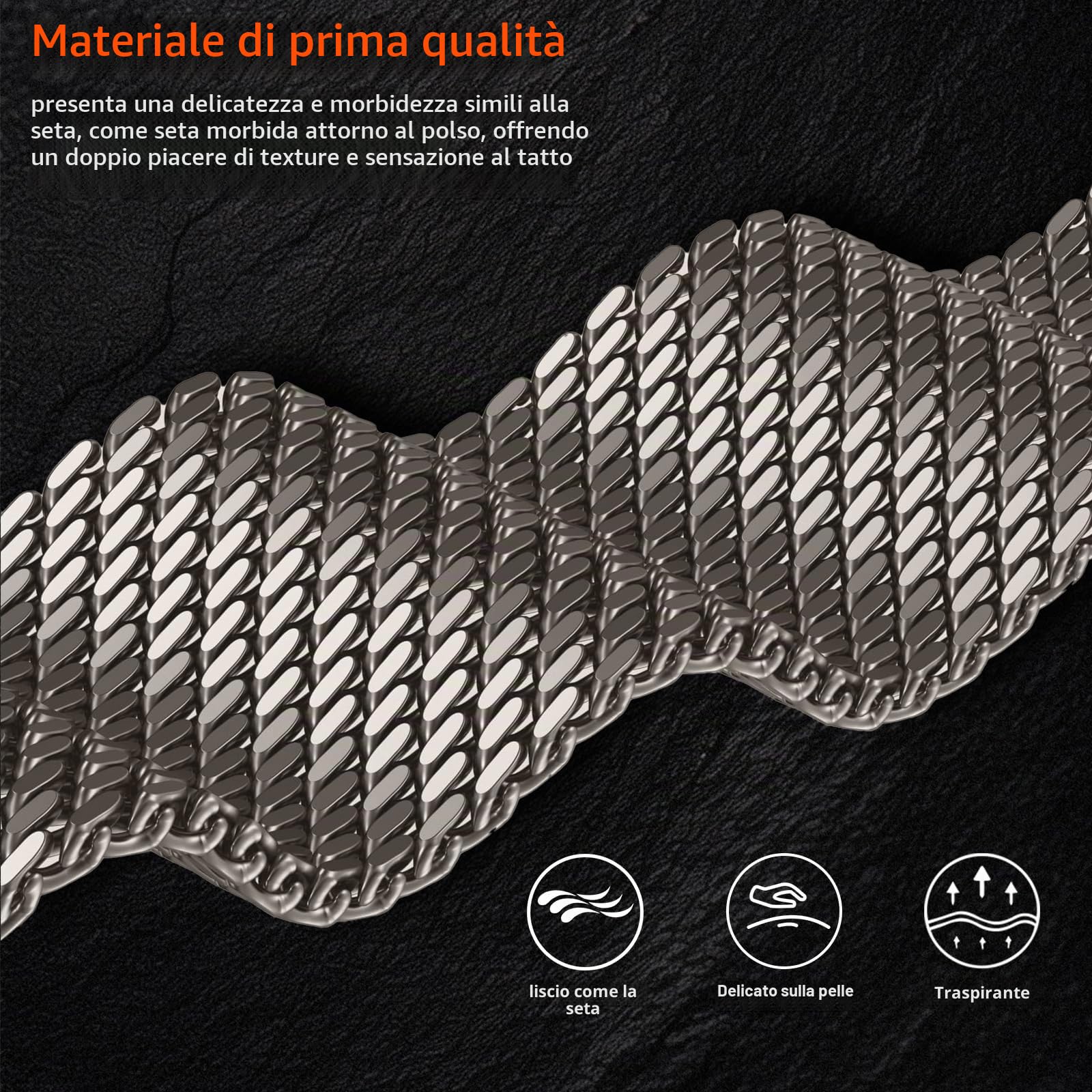 Cinturino Milanese Loop Compatibile con Apple Watch Ultra 3/2/1 49mm 46mm 45mm 44mm 42mm (Serie 3 2 1) Uomini Donne, Cinturini in Metallo per iWatch 11 10 9 SE 8 7 6 5 4, Fibbia Stile Paracadute