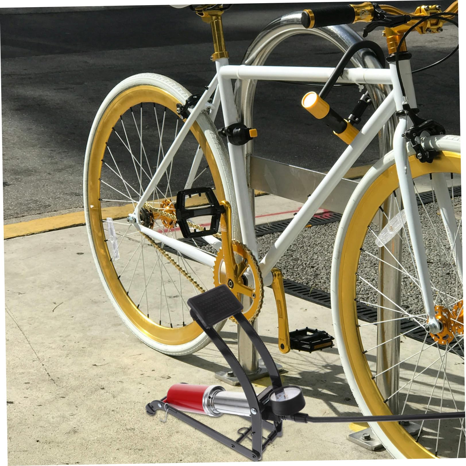 Hochdruck Fahrradpumpe Fußluftpumpe aus Langlebig Robust mit Fußstütze für Motorrad und Fahrrad Praktisch Tragbar Einfache Bedienung