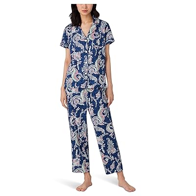 Lauren Ralph Lauren Short Sleeve Notch Collar Cropped Pant PJ Set Women
