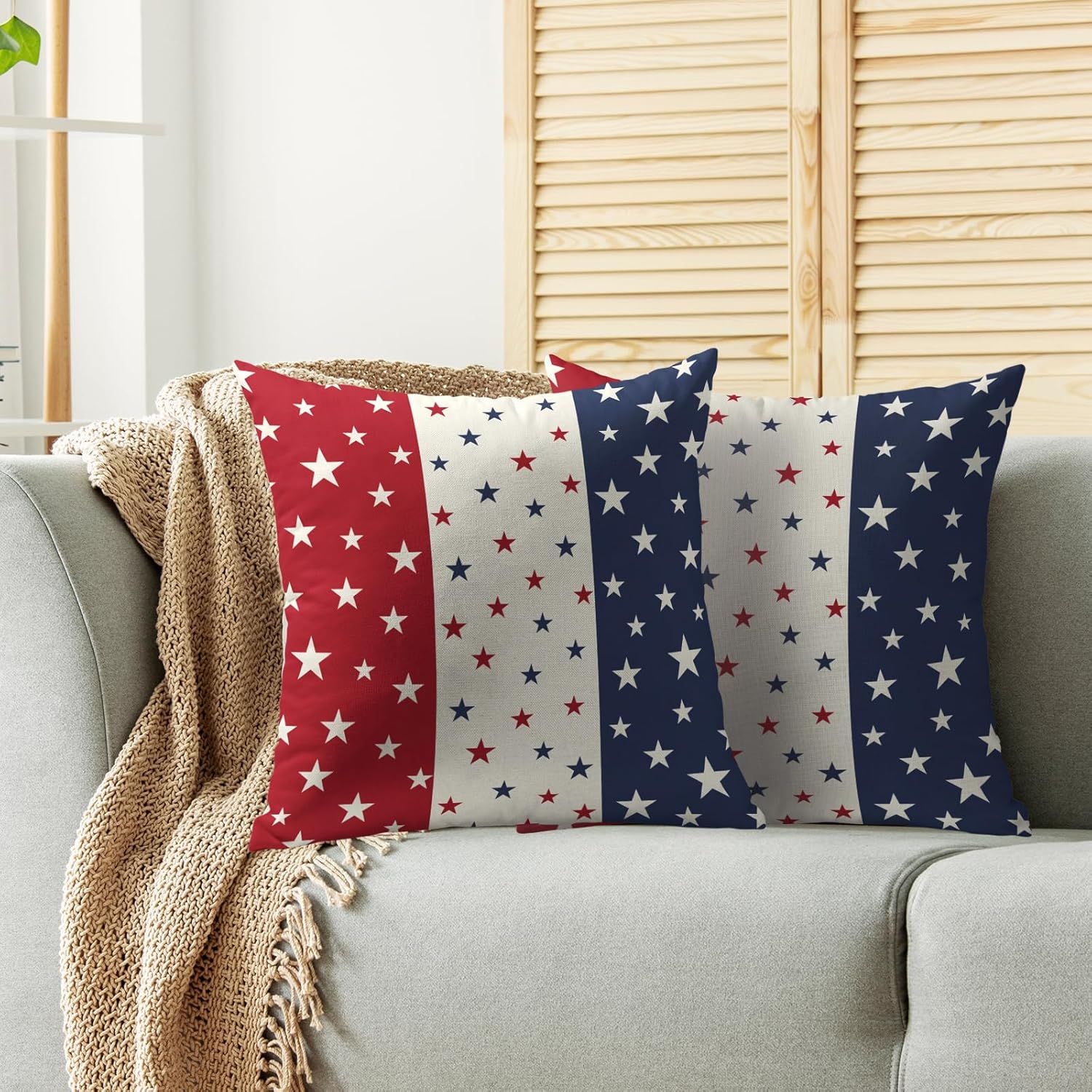 4th of July Patriotic Blue Red Pillow Covers 24X24 Set of 2, Fourth July Independence Star Print Decorative Throw Pillowcases Outdoor Farmhouse Memorial Day Cushion Cases Couch Sofa Bed Decor