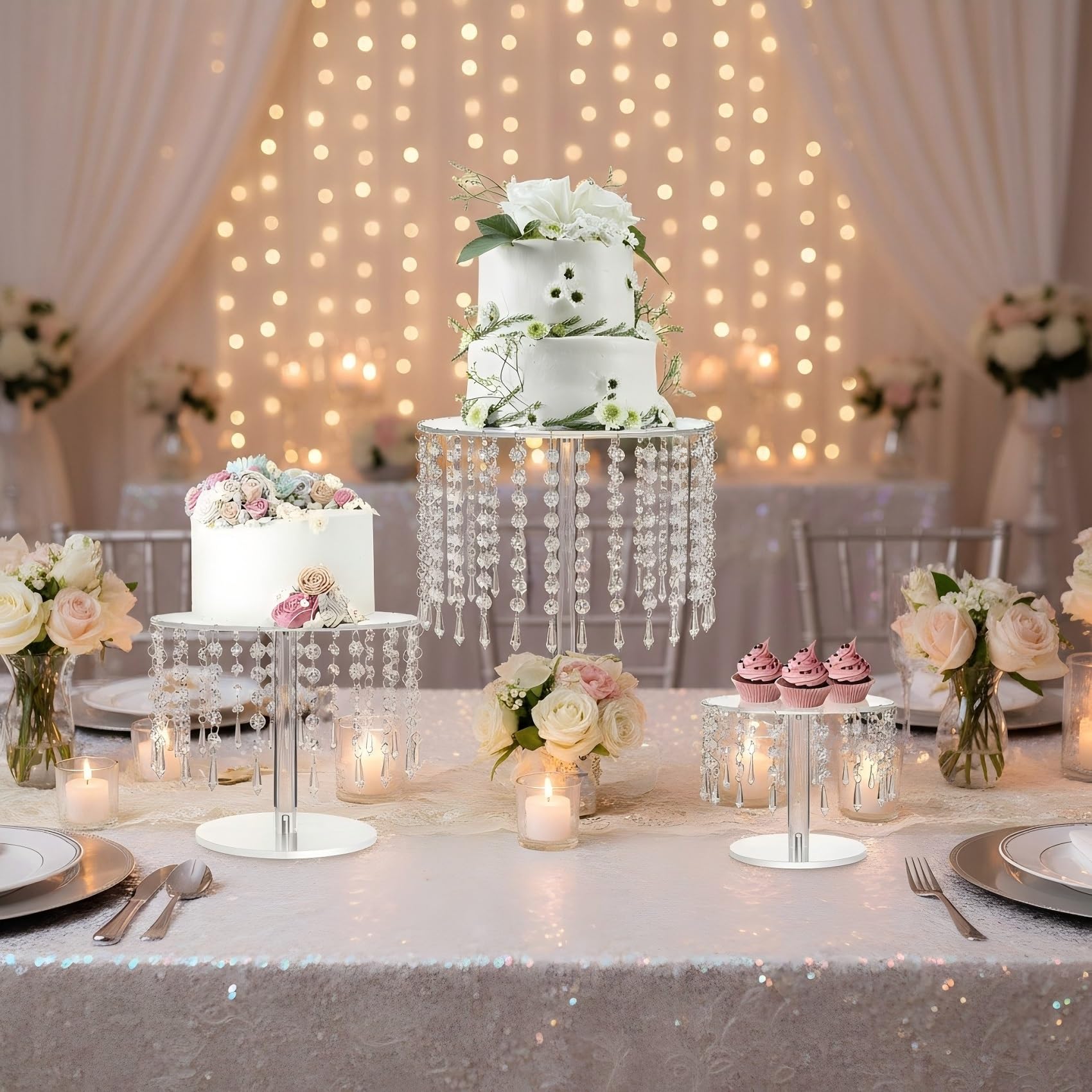 Kristall-Kuchenständer für Party, transparentes Acryl-Kuchenständer-Set für Desserttisch, 3 runde Kuchen- und Cupcake-Ständer für Hochzeit, Geburtstag, Party, Event, Dekorationen