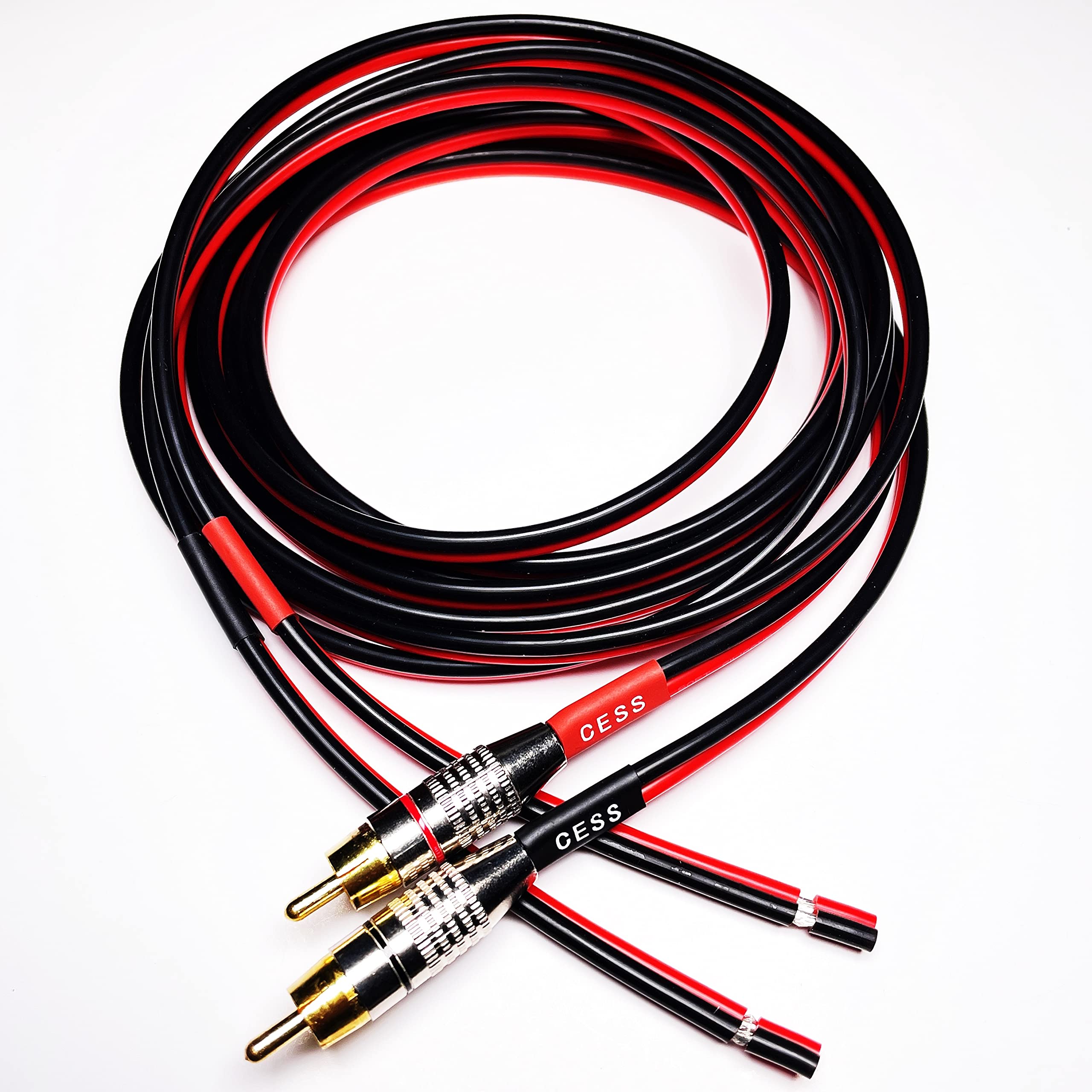 CNCESS CESS-064-10f Speaker Cables to RCA Plugs Adapter, 2-Channel, Silicone Tinned Copper Wire, DIY Open Wire Ends, Gold-Plated RCA Connectors (Red &