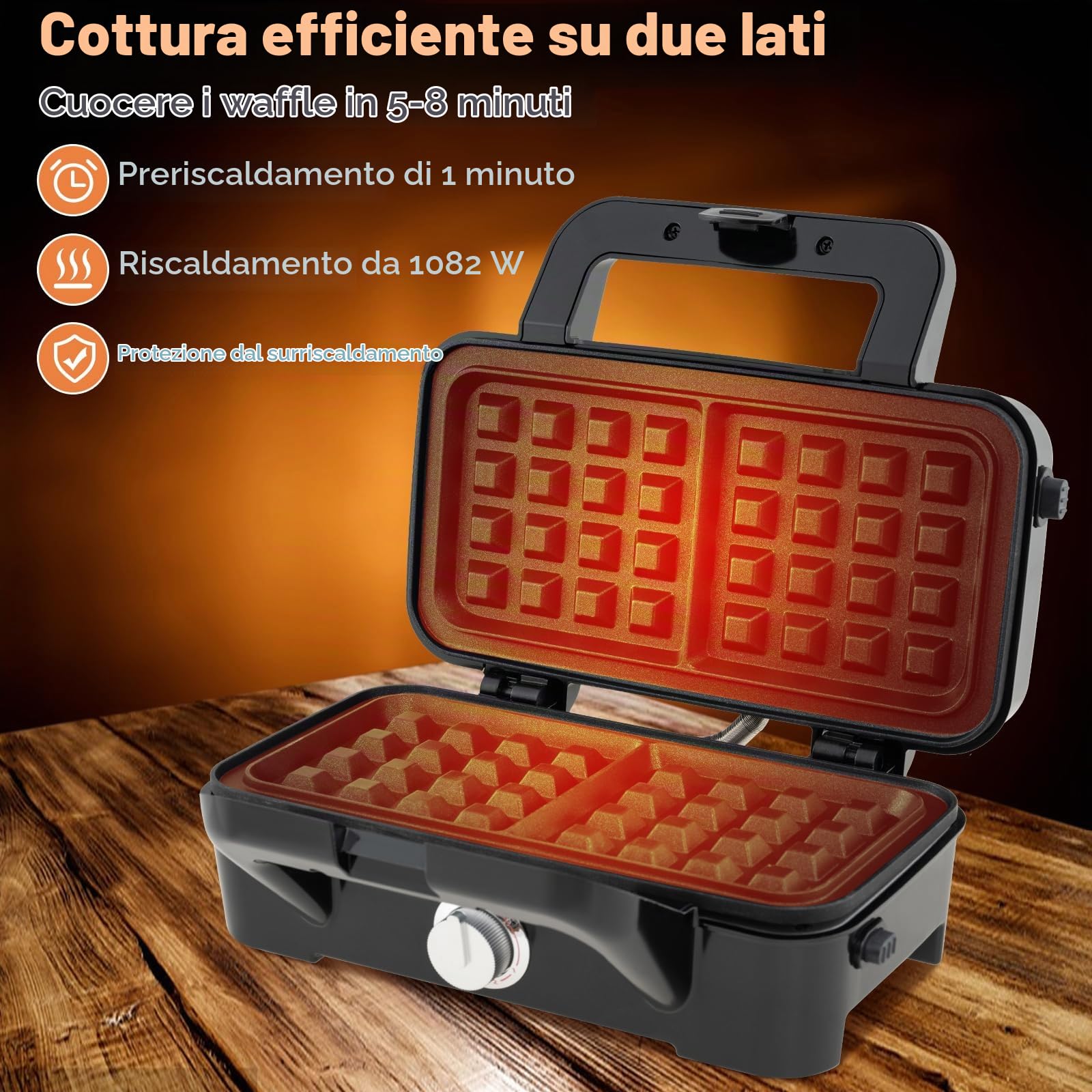 SOARS Tostapane 1200W, Piastra per Panini Sandwich Waffle 3 in 1, 5 Temperature Regolabili, Doppia Faccia, Piastra Grill Rimovibile e Lavabile, Protezione contro Surriscaldamento, Nero