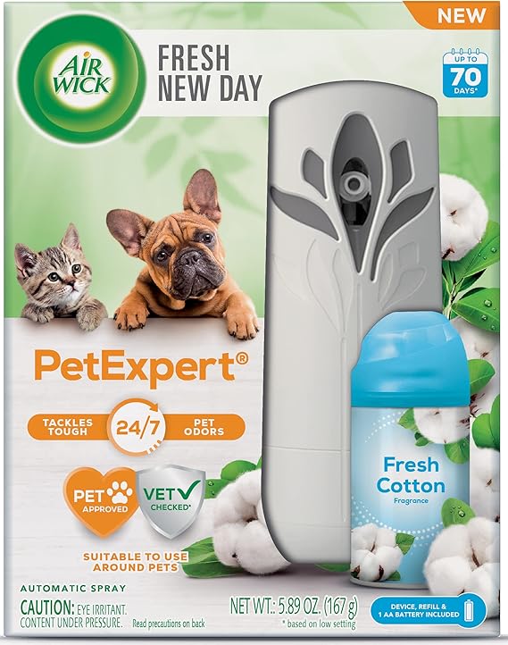 Air Wick Automatic Spray Starter Kit Fresh New Day Pet Fresh Cotton, Air Freshener, Essential Oils, Odor Neutralization Air Wick Automatic Spray Starter Kit Fresh New Day Pet Fresh Cotton, Air Freshener, Essential Oils, Odor Neutralization