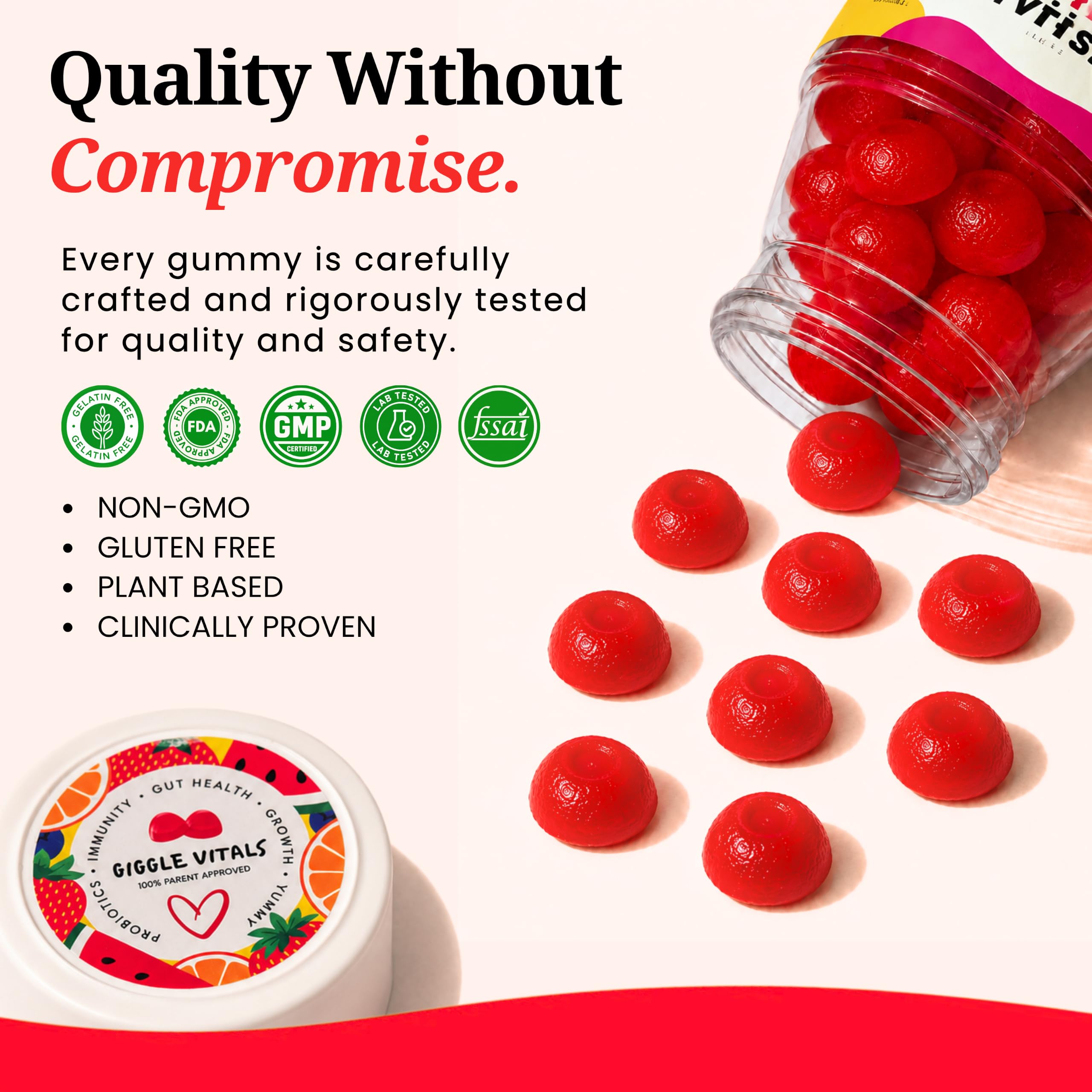 Giggle Vitals Kids Multivitamin + Probiotics Gummies for Kids 4+ Years | 23 Essential Nutrients with Vitamins A, B, C, D, E & Zinc | 2 Billion CFU for Immunity, Gut Health & Growth | Mixed Berry Flavor | 30 Gummies — Amazon image 8
