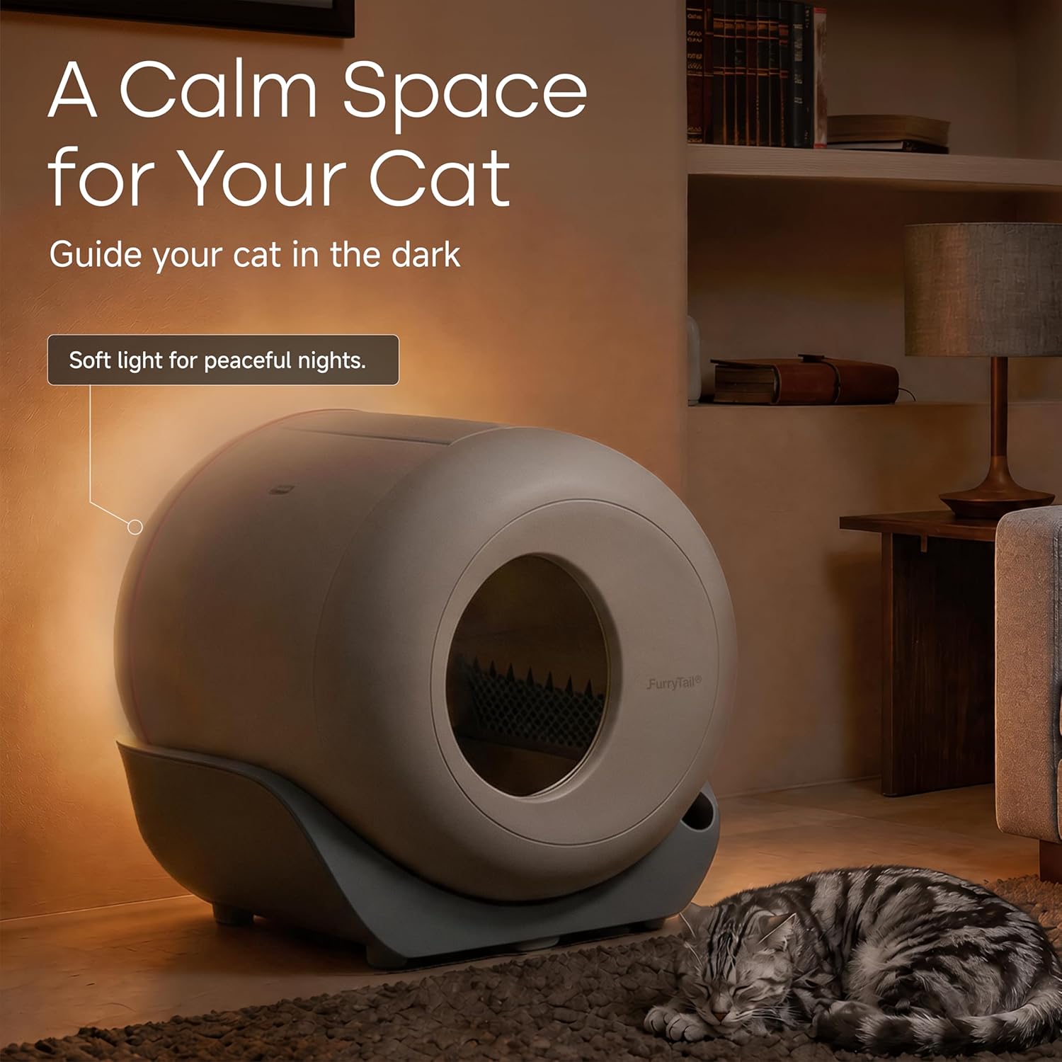 Furrytail Automatic Litter Box Self Cleaning, Kitty Litter Box, Smart Safety Sensors, Advanced Odor & Leak Control, Large Capacity for Multi Cat Homes, with App Control & 40 Trash Bags, Gray